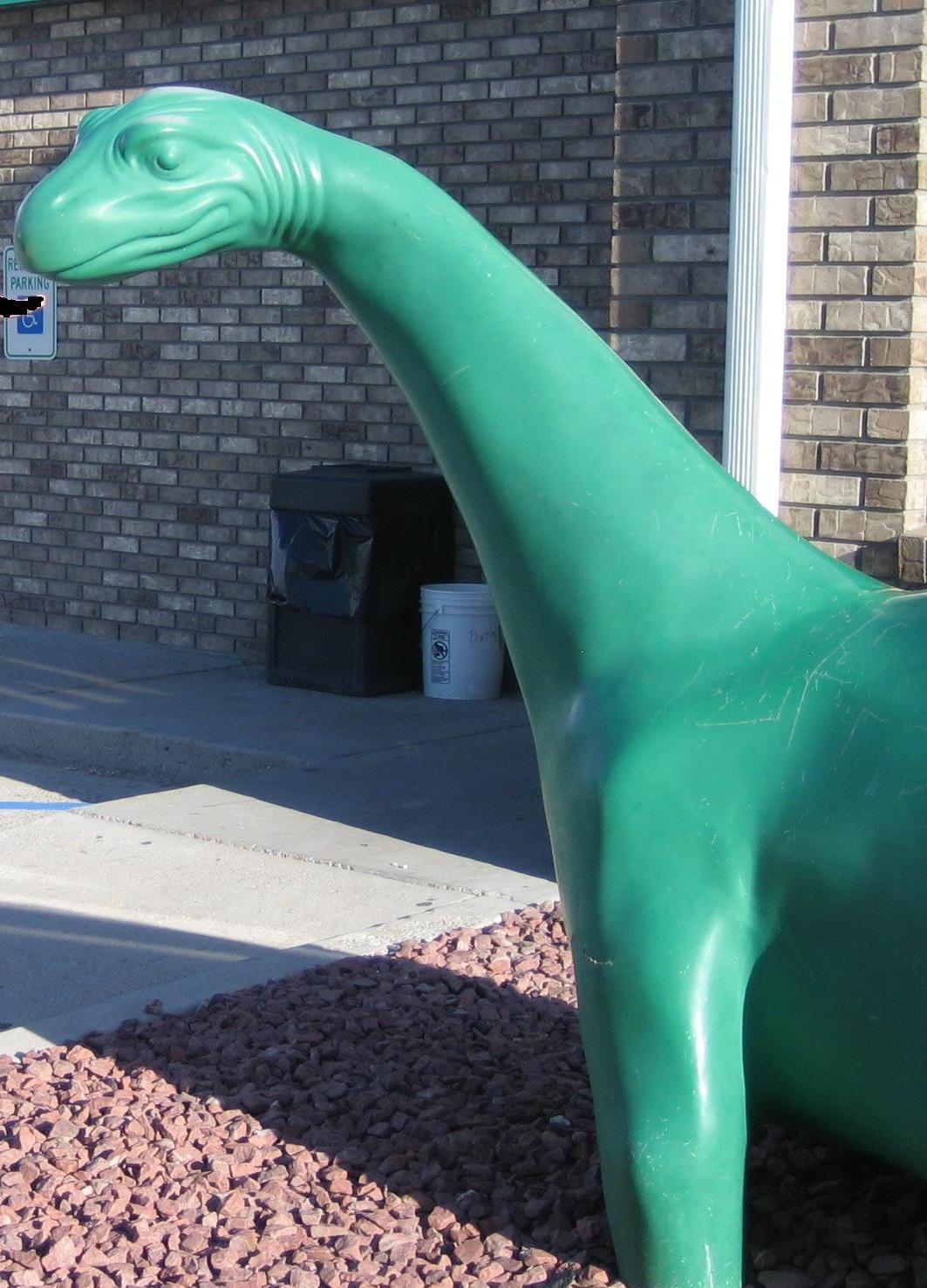 Sinclair dinosaur at a station in Wheatland, Wyoming.