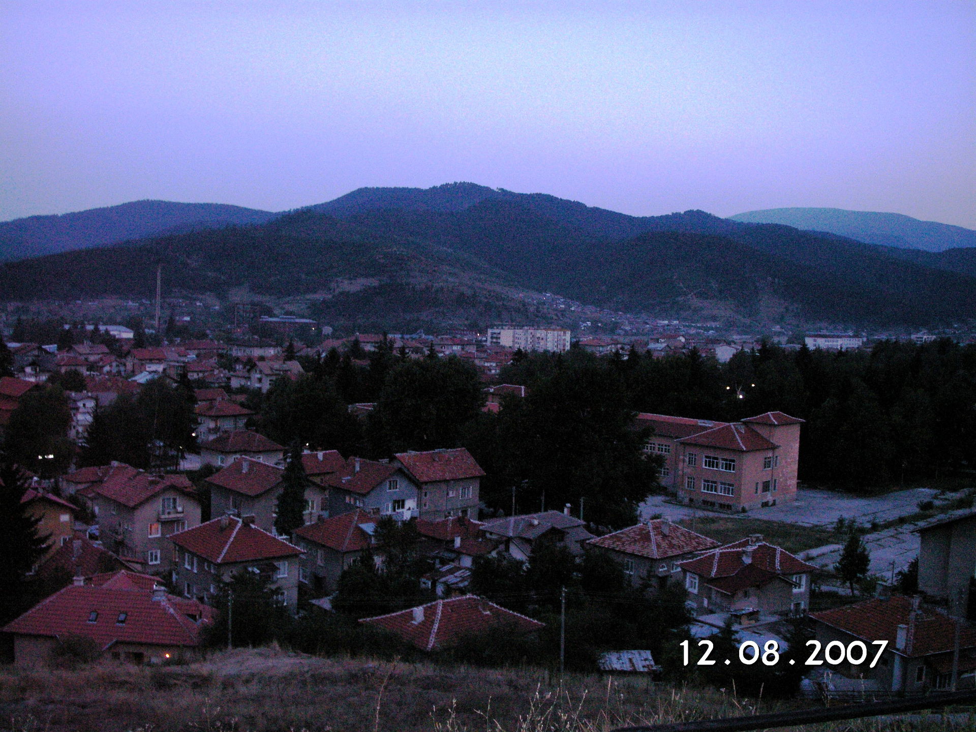 Velingrad at dusk from a top of a nearby hill