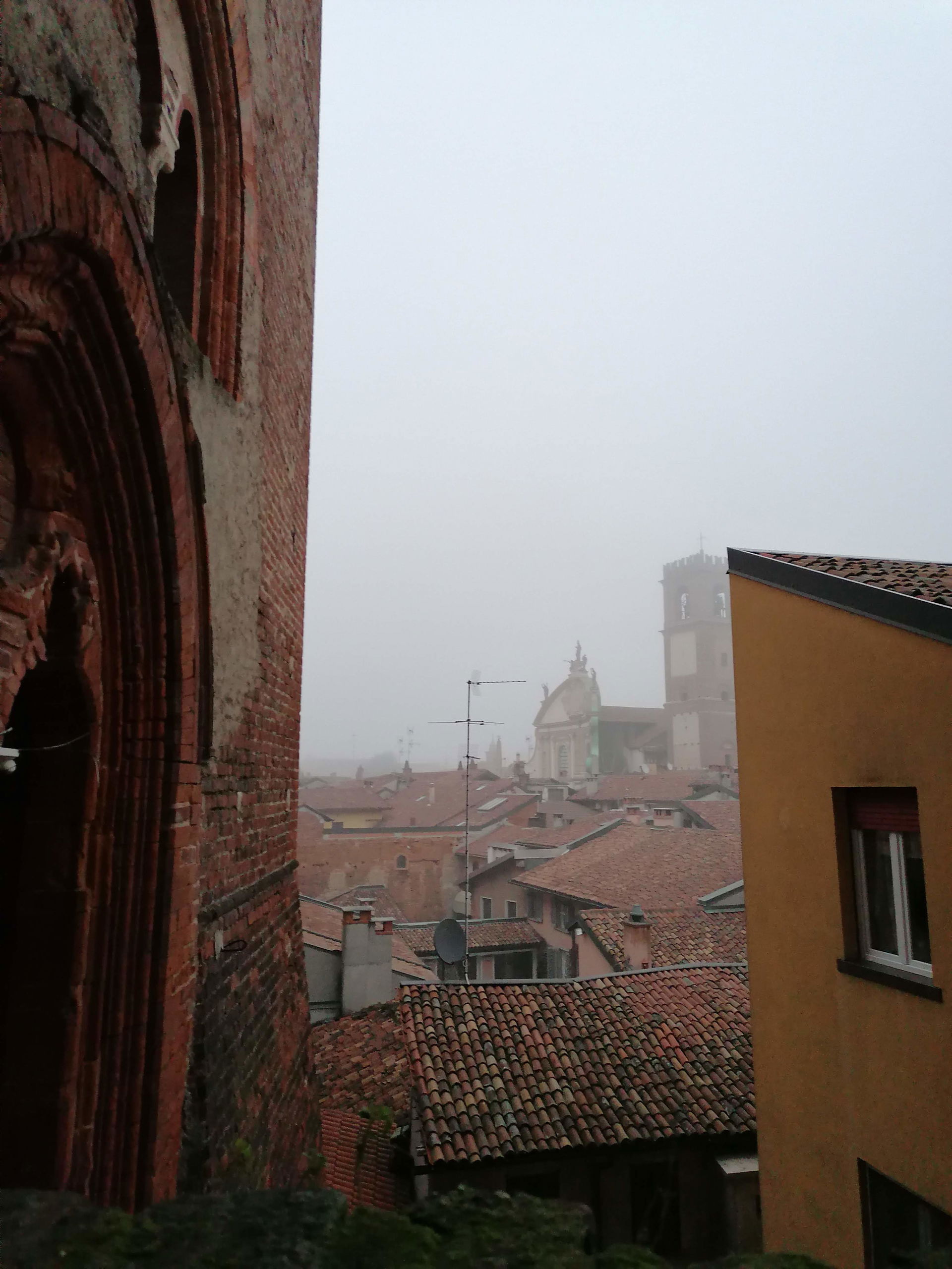 Vigevano vista dalla Cavallerizza con nebbia.