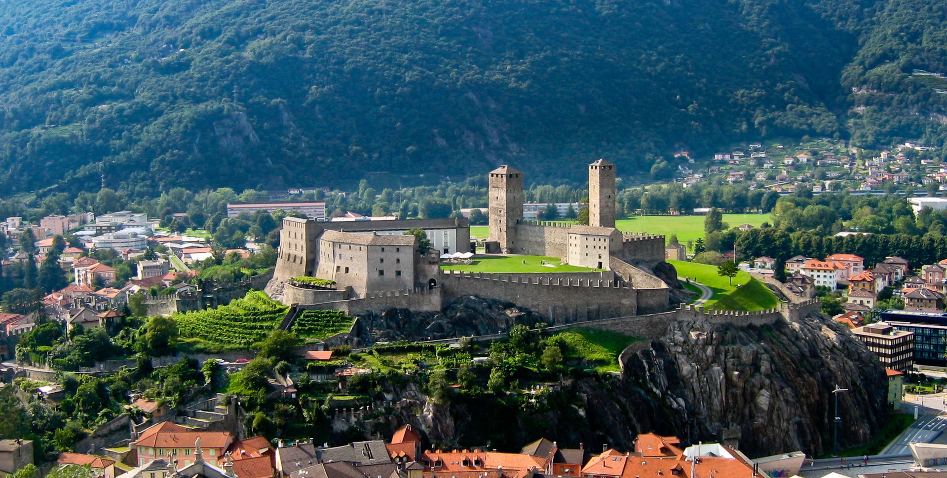 View of Bellinzona's Castelgrande as seen from Castello di Mont…