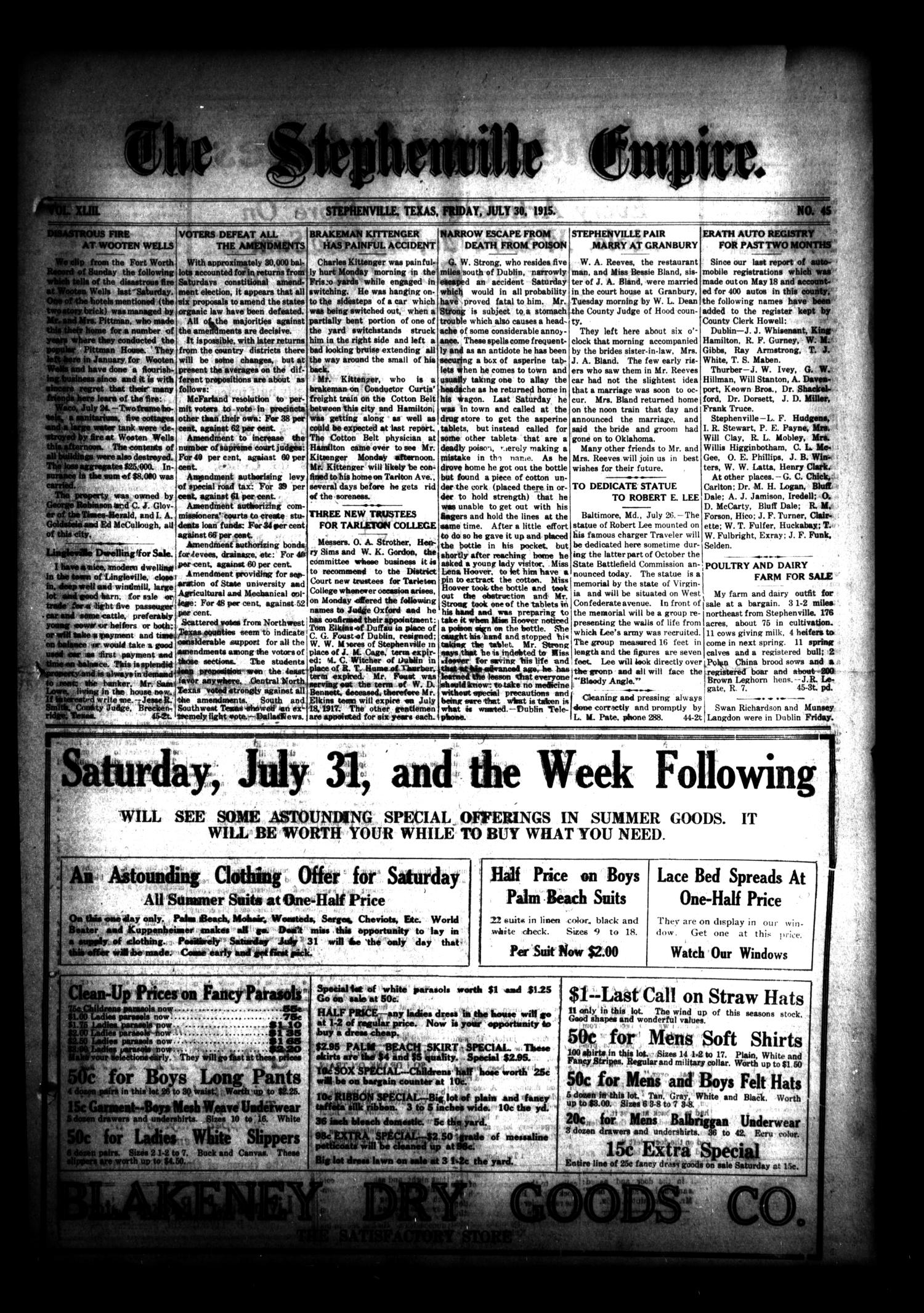 Weekly newspaper from Stephenville, Texas that includes local, …