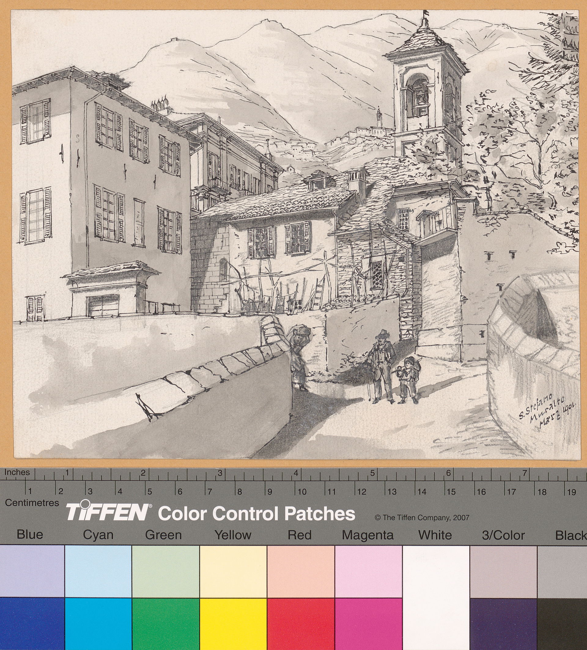 Dargestellt wird eine Aussenansicht der heute zerstörten Kirche…