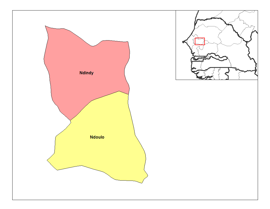 Map of the arrondissements of Diourbel department in Senegal.