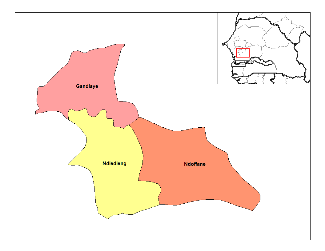 Map of the arrondissements of Kaolack department in Senegal.