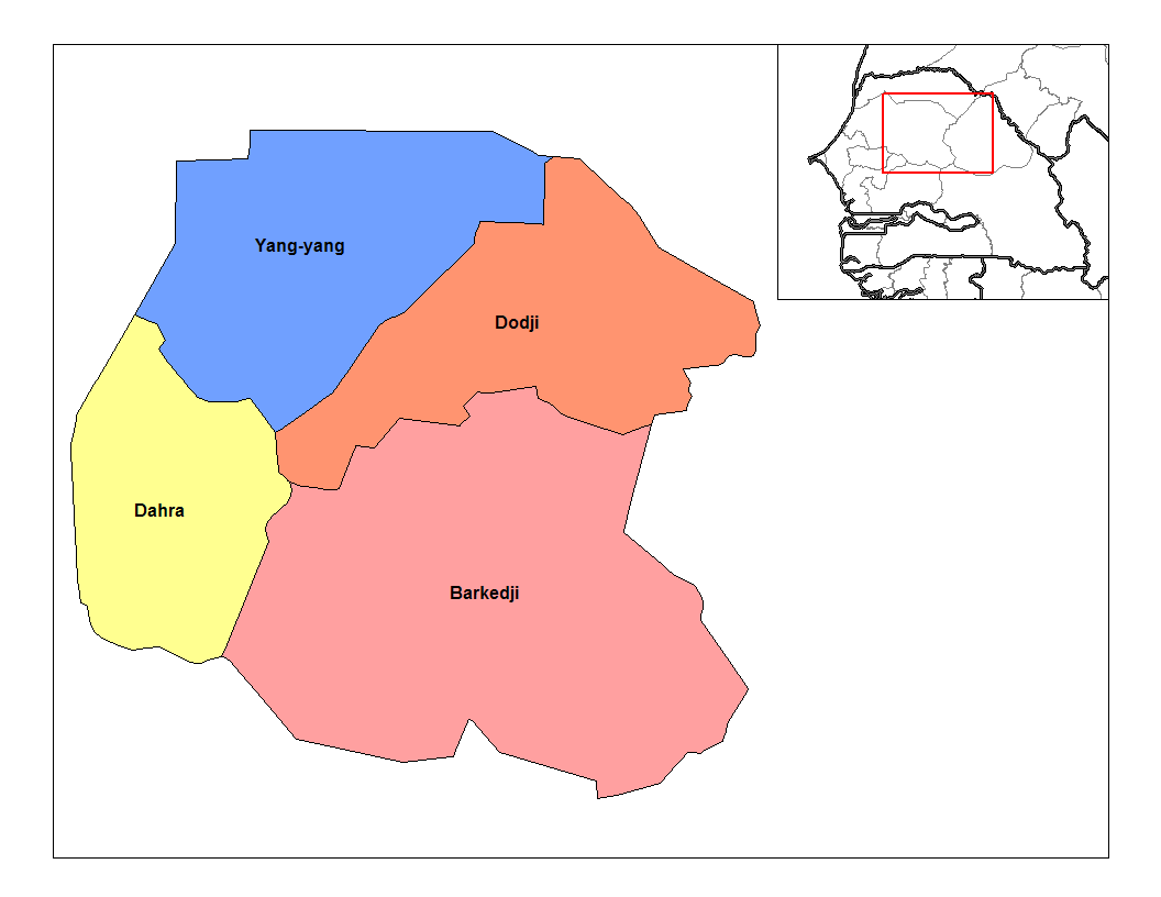 Map of the arrondissements of Linguere department in Senegal.