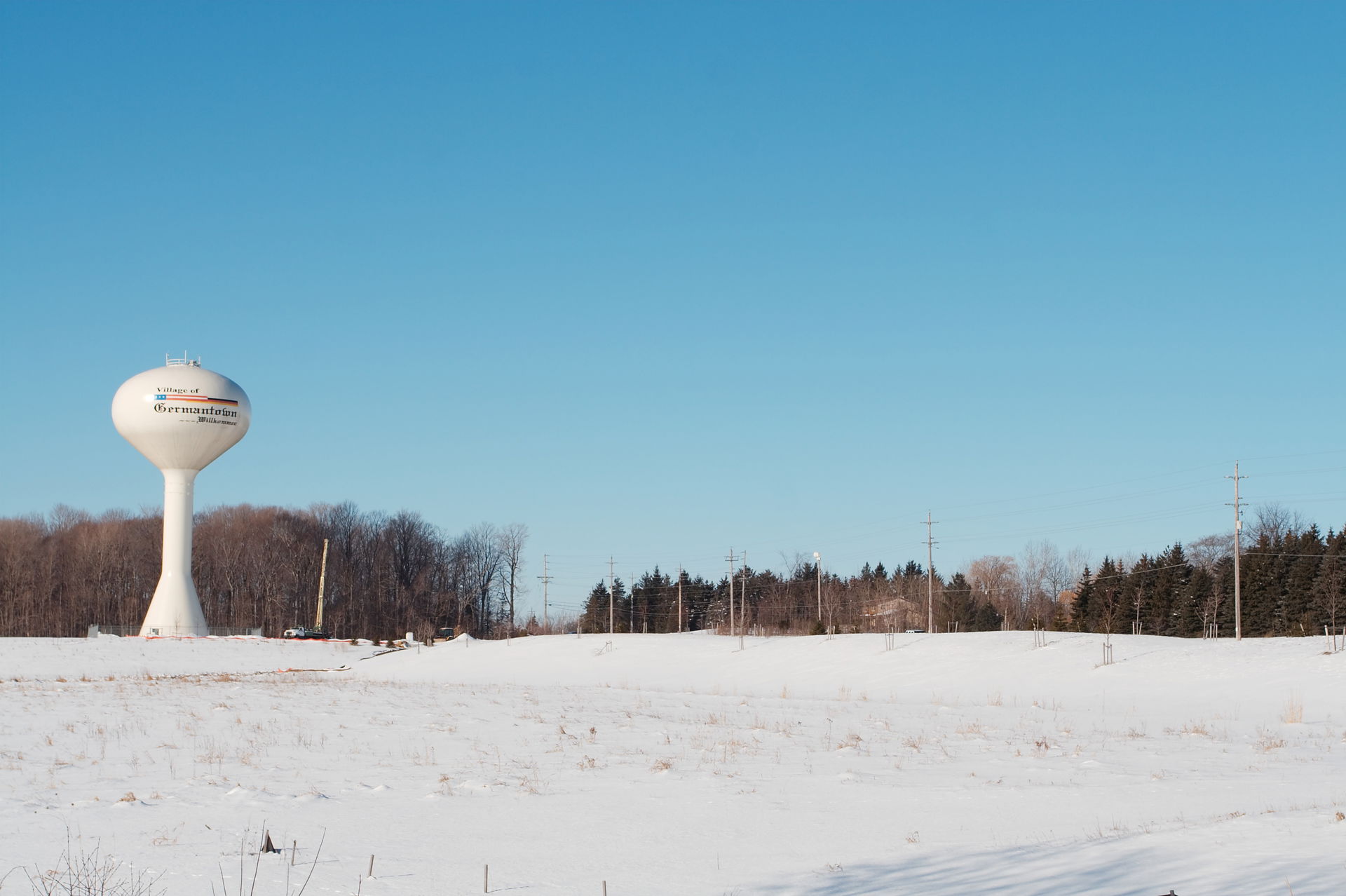 A water tower in Germantown, Wisconsin