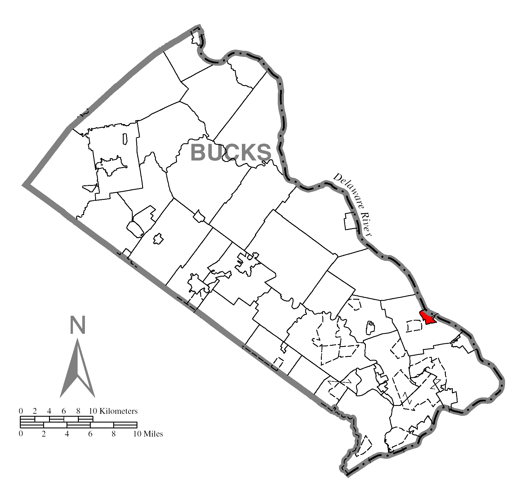 A map of Bucks County showing Yardley, Pennsylvania (alternate)…