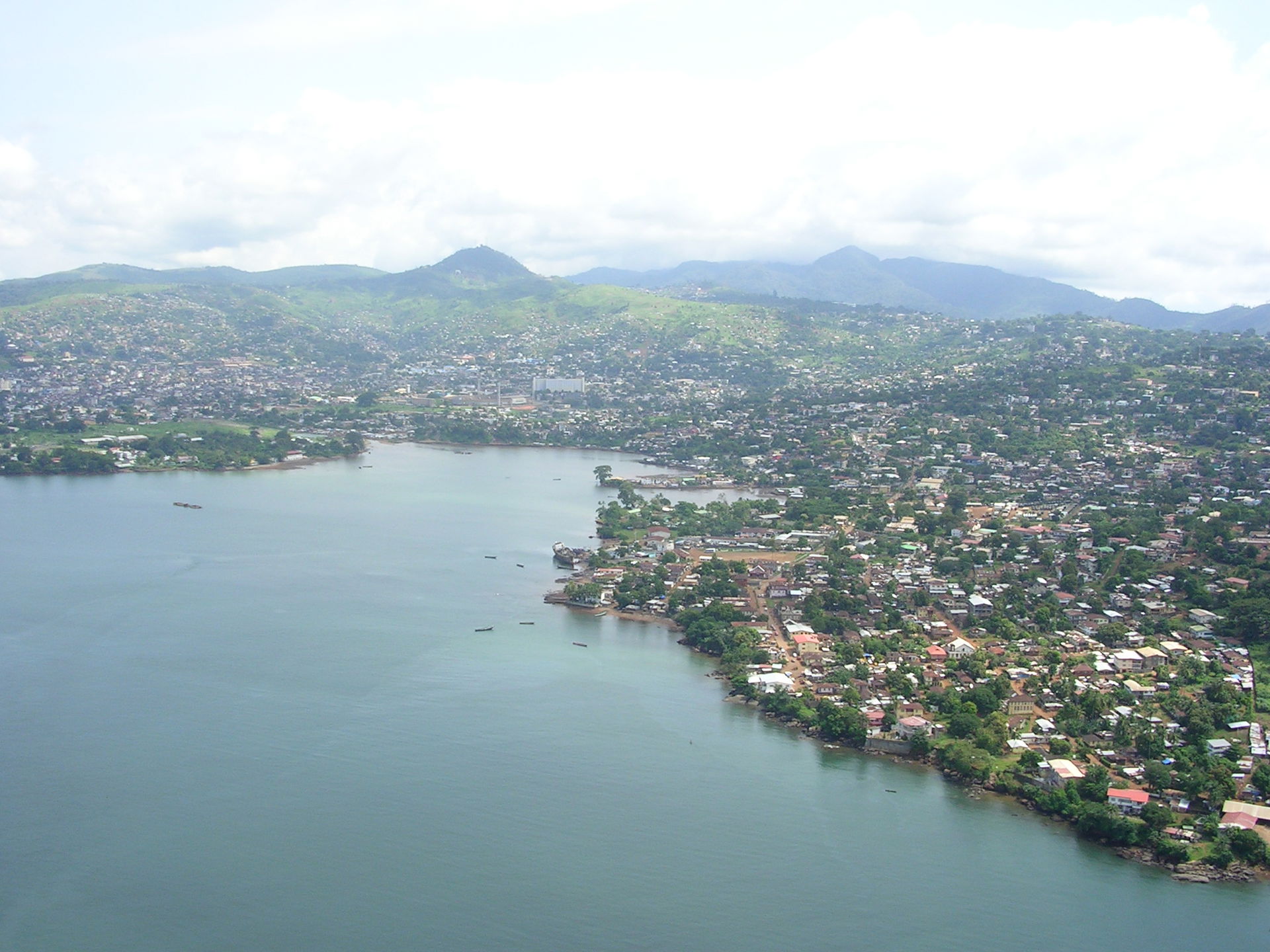 Aerial view of Freetown, Sierra Leone, a helicopter expedition …