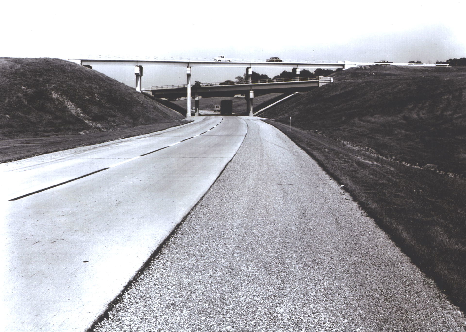 A tri-level interchange interconnects Interstate Routes 57 and …
