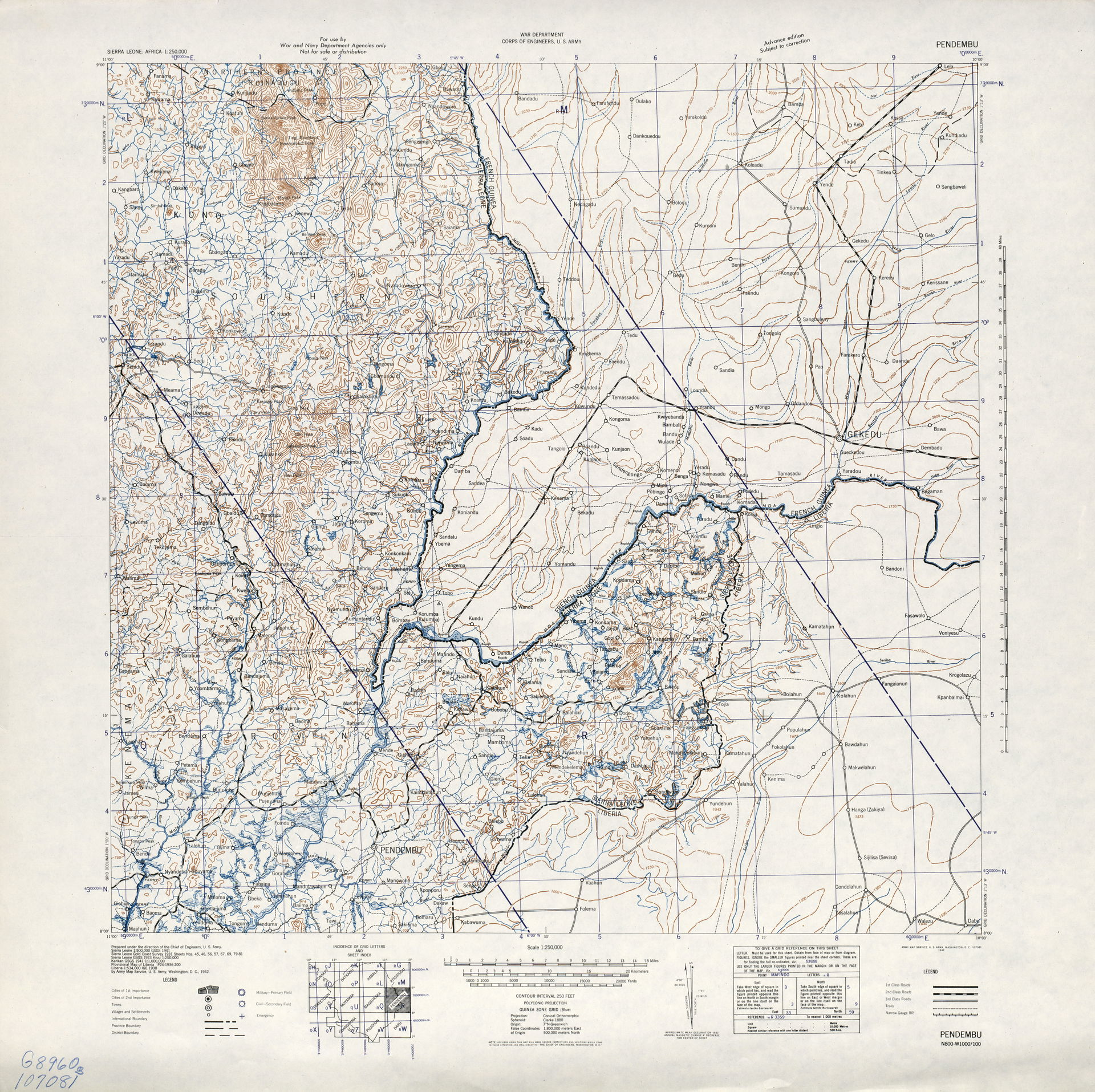 Pendembu - (6.8MB) - Sierra Leone, Series G541, 1:250,000, U.S.…
