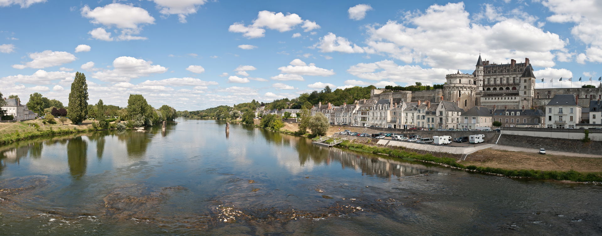 A five segment panoramic view of the Loire River at Amboise, Fr…