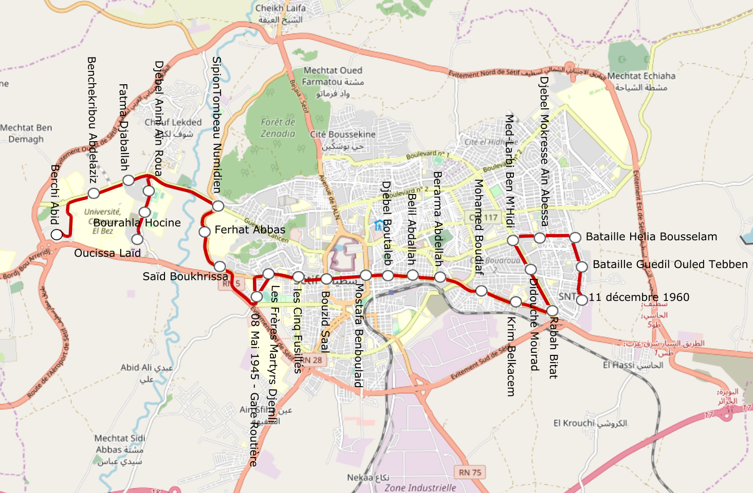 Tramway system of Sétif, Algeria from OSM data and my own Inksc…