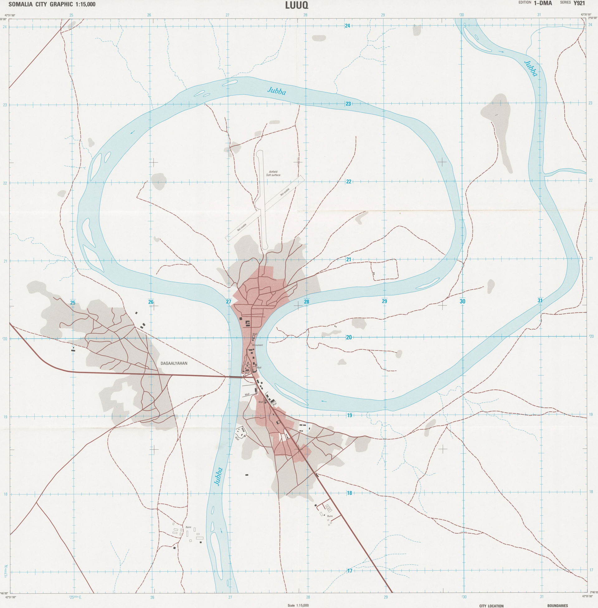 Old map of Luuq Somali from 1992