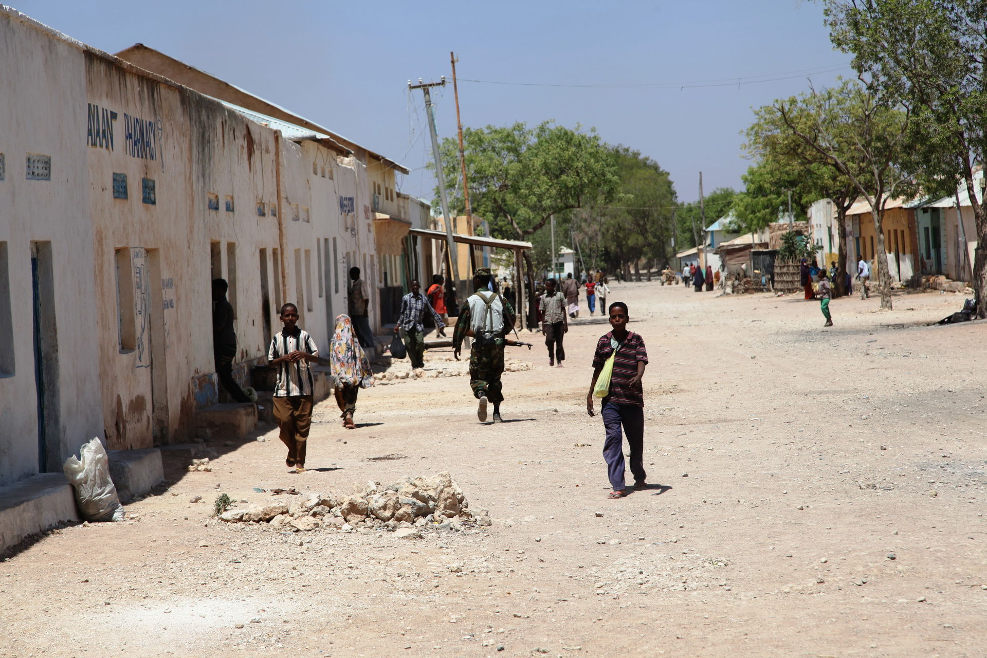 People walking on the streets of Hudur capital city of Bakol So…