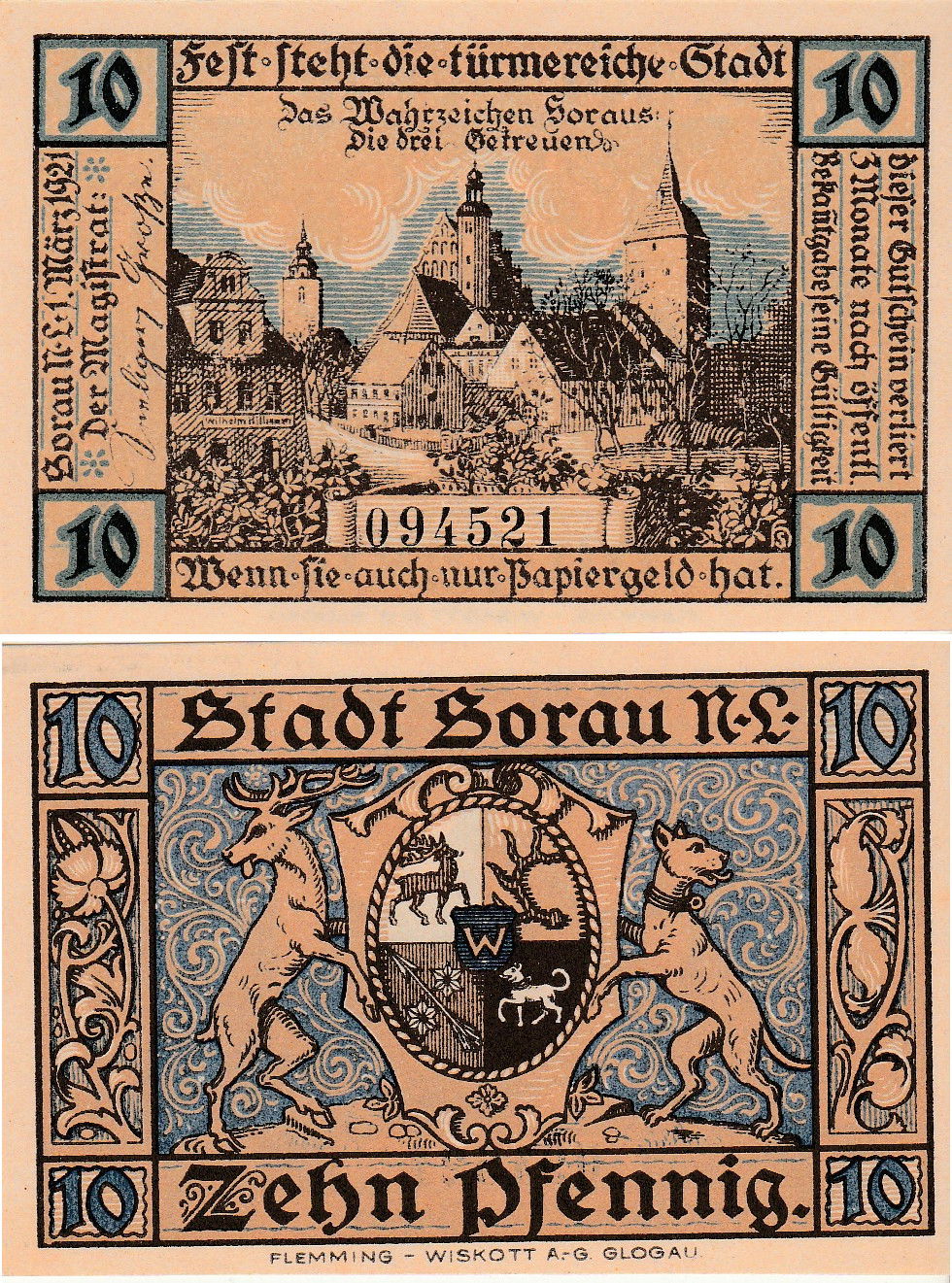 Deutsches Notgeld aus Sorau (Żary), im Wert von 10 Pfennig, aus…