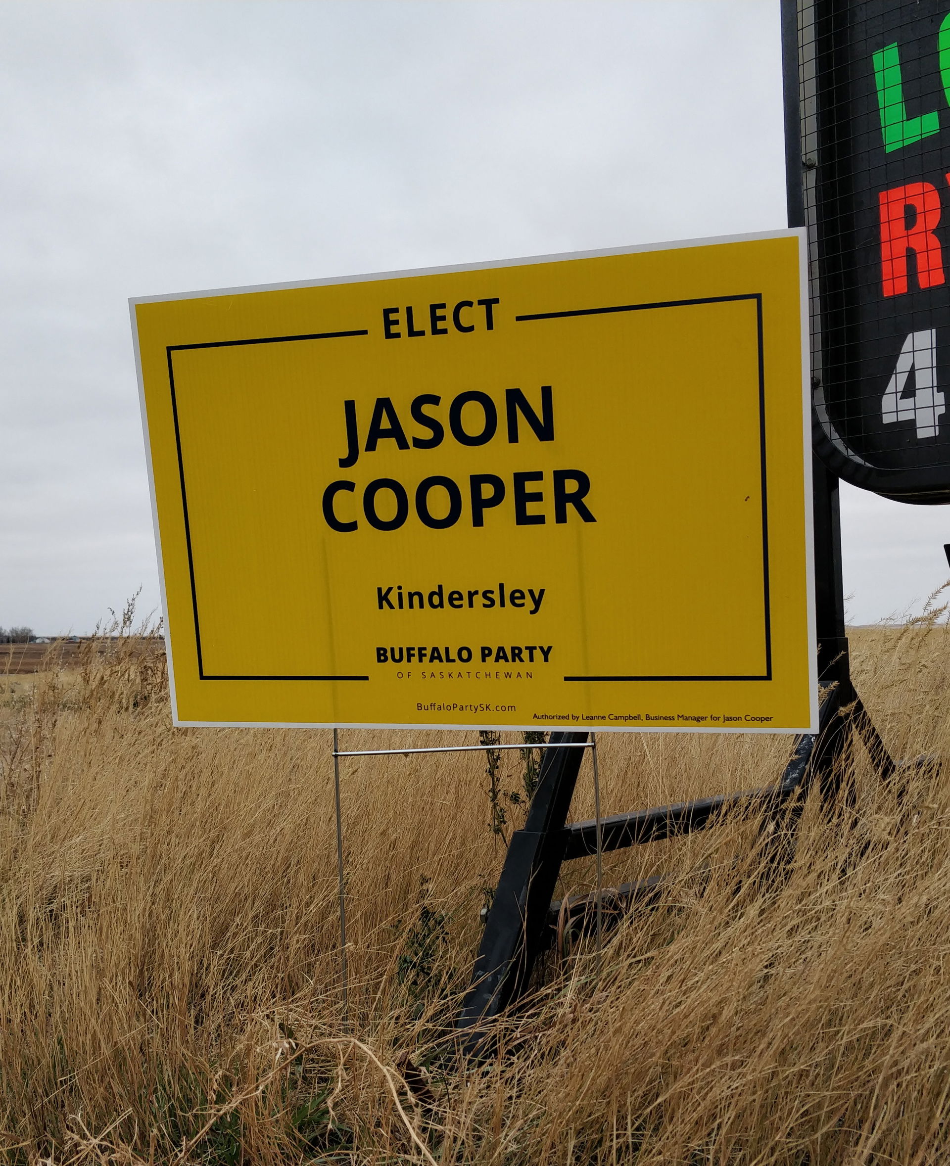 A sign for the far-right Buffalo Party of Saskatchewan, 2020 pr…