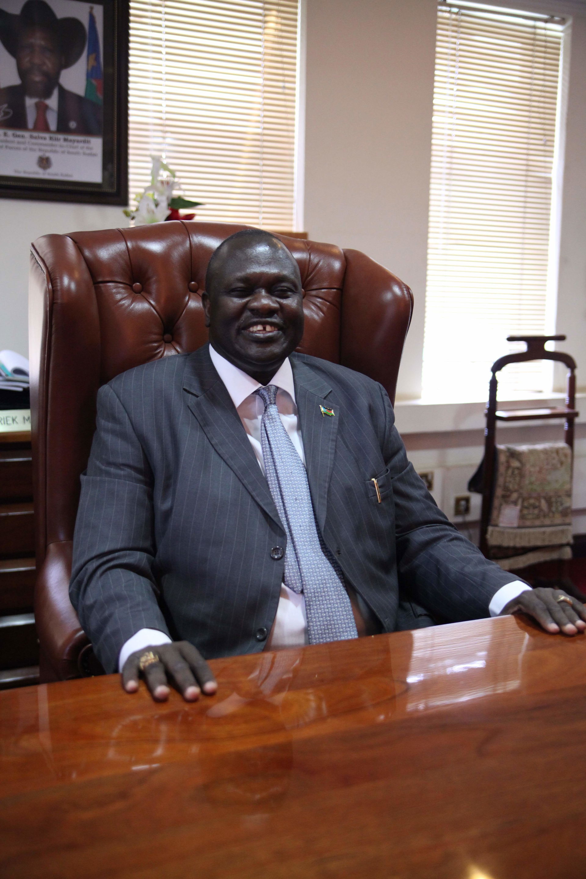 South Sudan's Vice-President Riek Machar is seated in his offic…