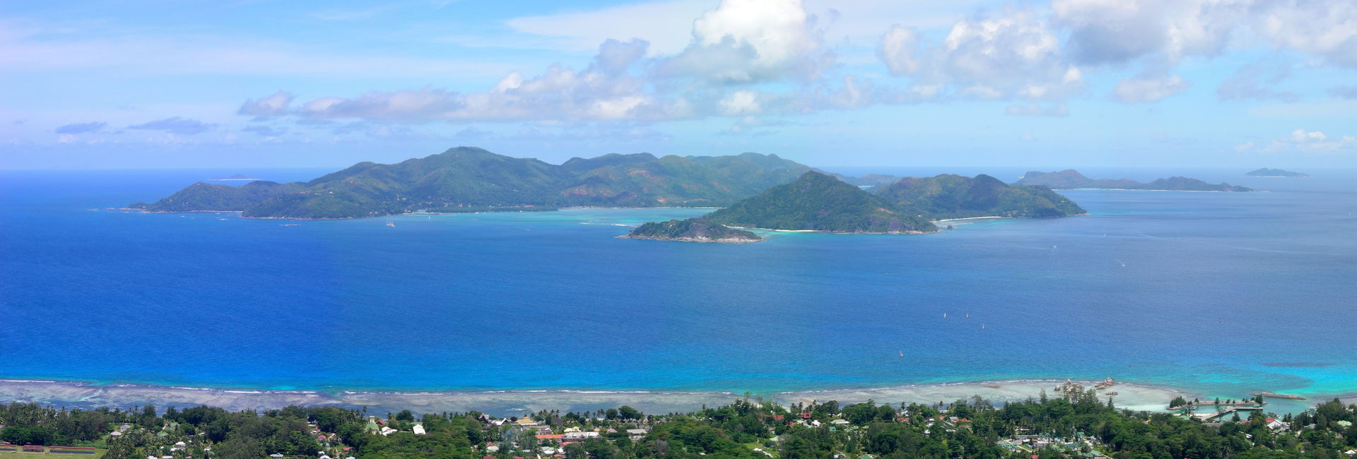 view of the second largest island of the Seychelles, Praslin, f…