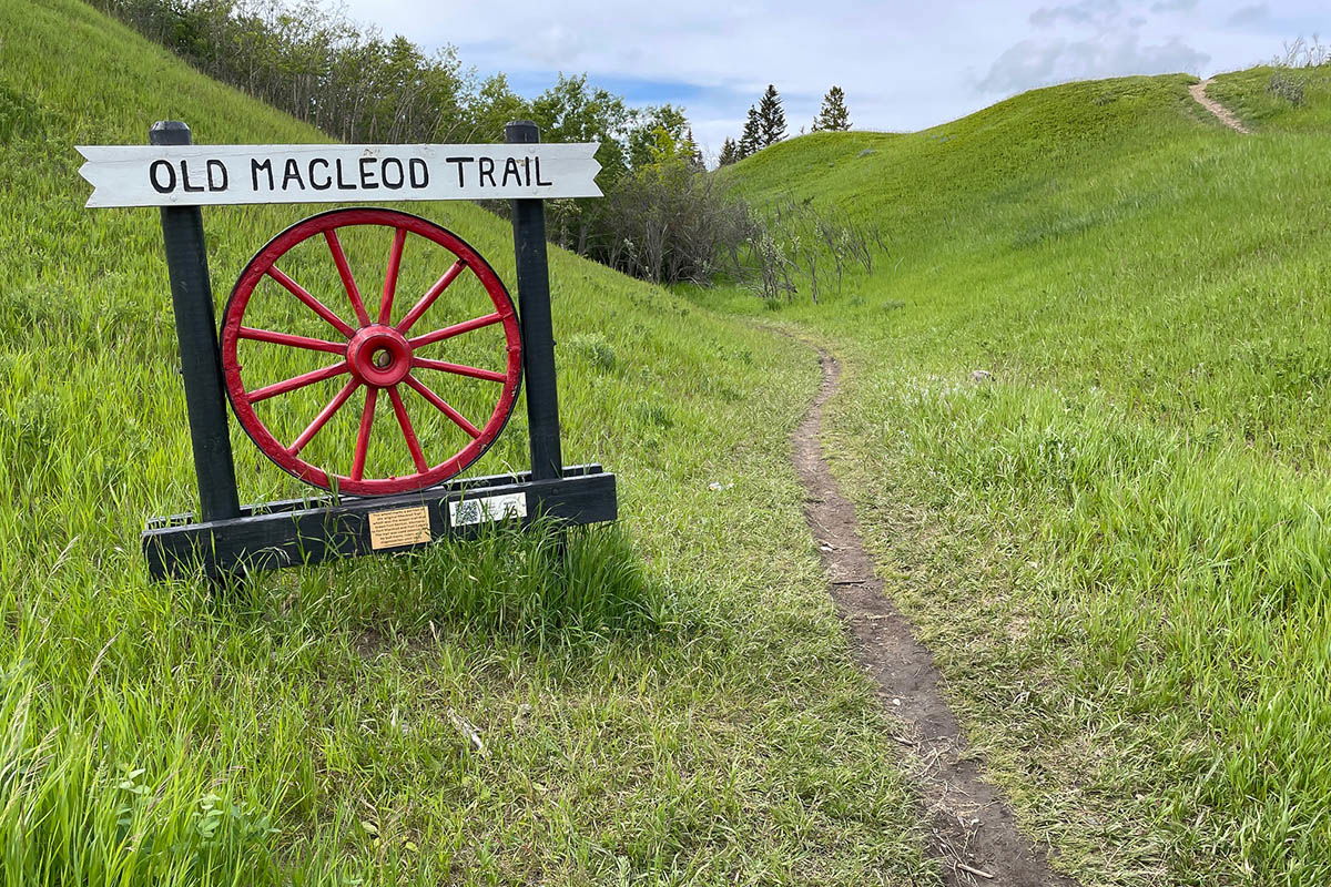 Old Macleod Trail. Trail sign marks the location of a section o…