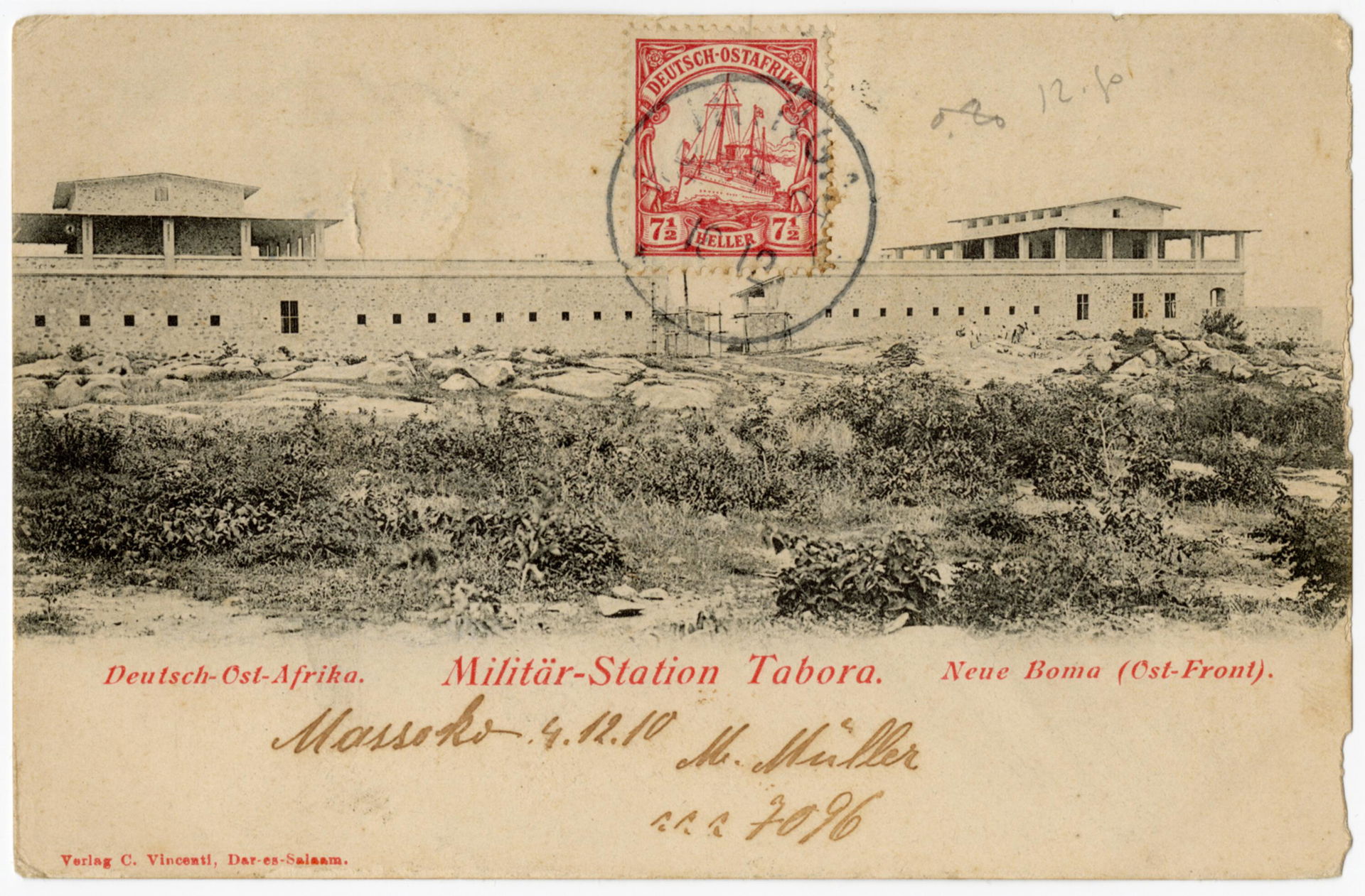 Postcard by Carl Vincenti of Military Station at Tabora, German…
