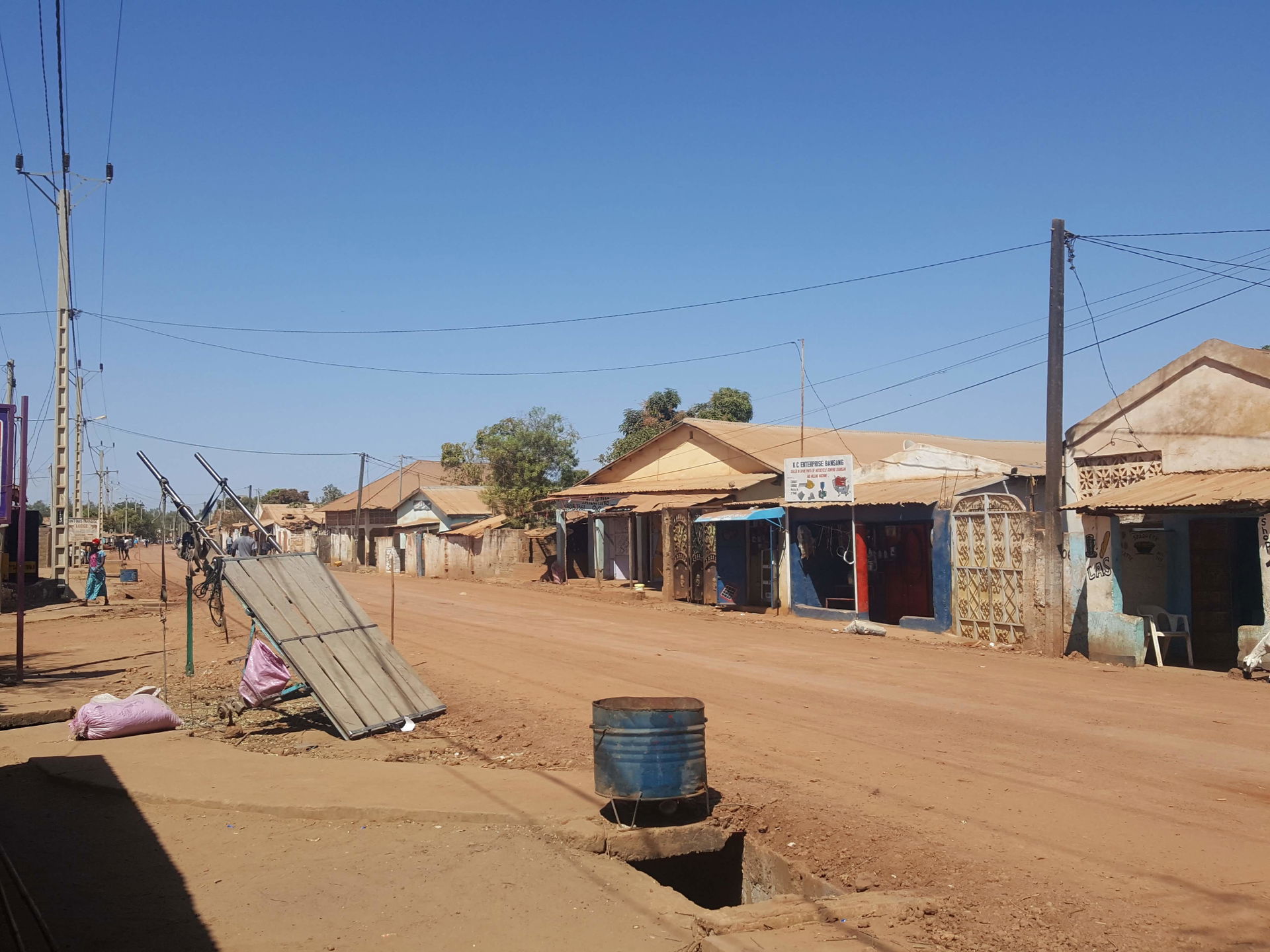 The main street in Bansang, Central River Division, Gambia.