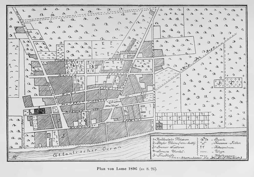 Stadtplan von Lome (Togo) im Jahr 1896