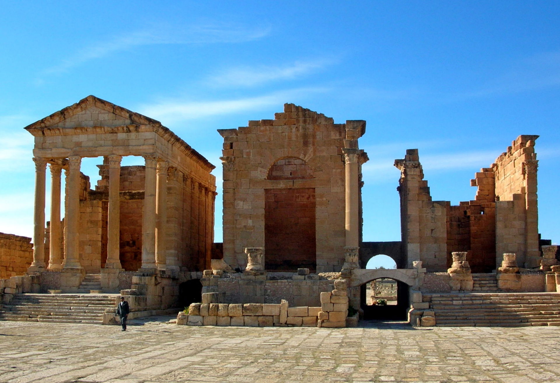 Capitoline temples of Sbeitla: Minerva (left), Jupiter (center)…