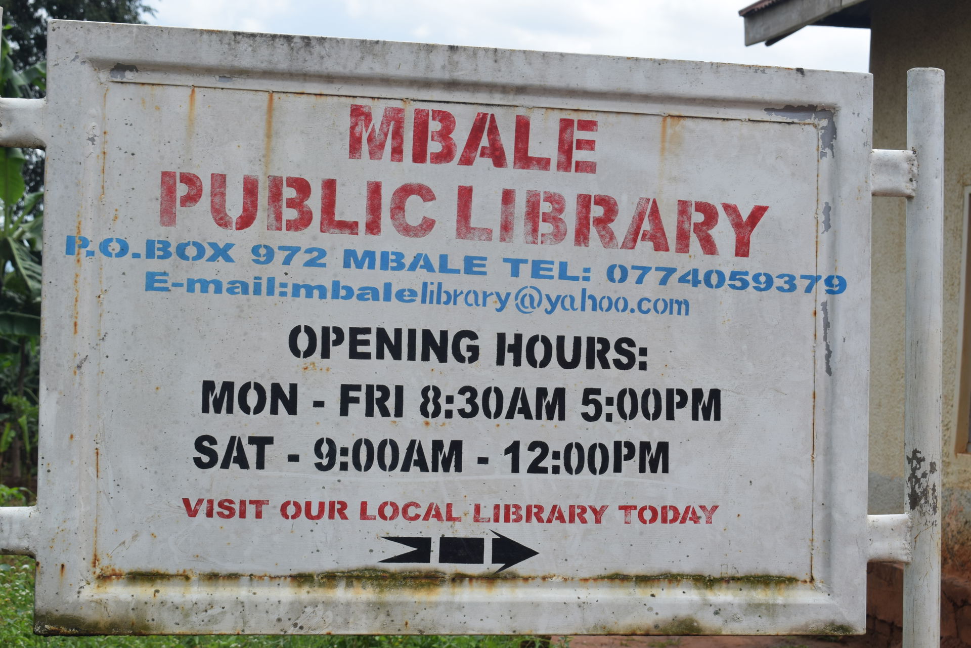 Mbale Public Library signpost, Republic Street, Mbale City