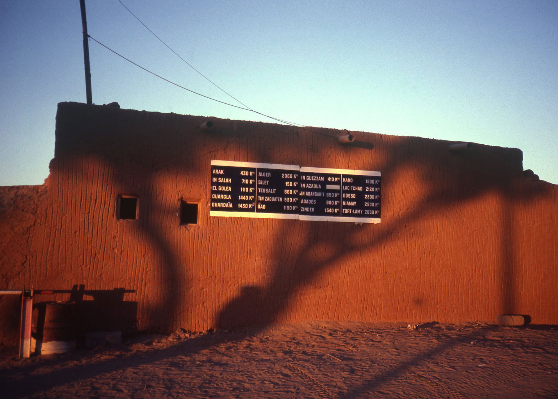 The road distances from Tammanraset on a mud wal
