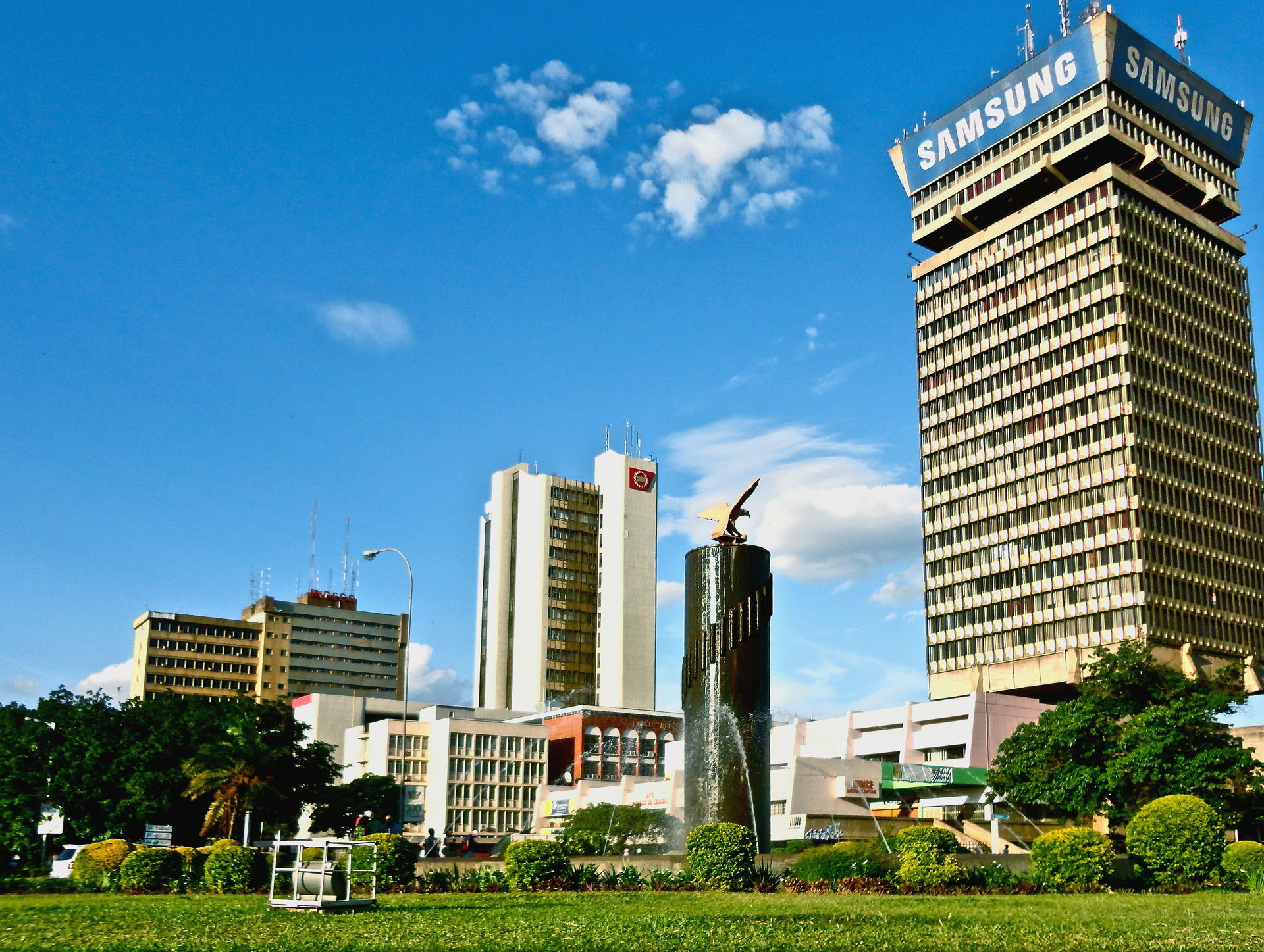 Downtown Lusaka showing the Findeco Building from the south end…