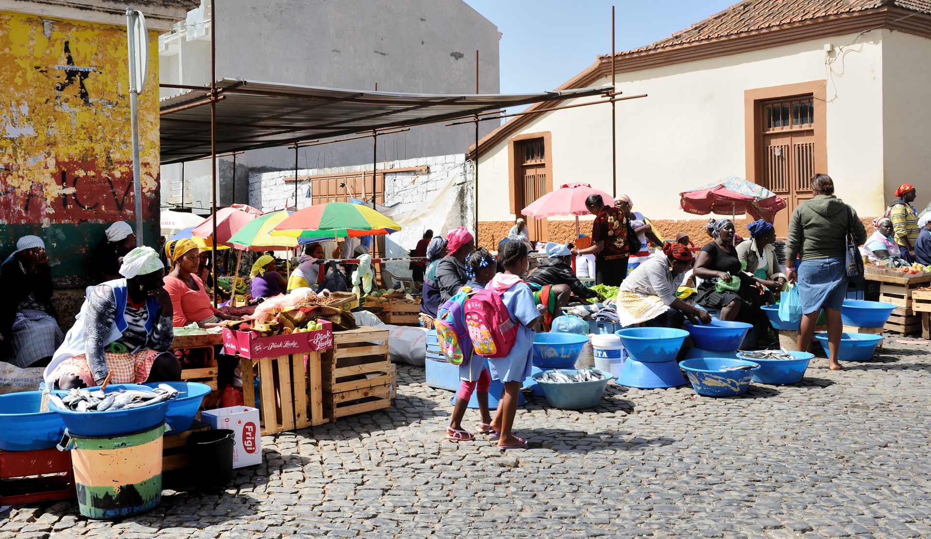 Cape Verde, isle of Santiago: street market in the town of Asso…