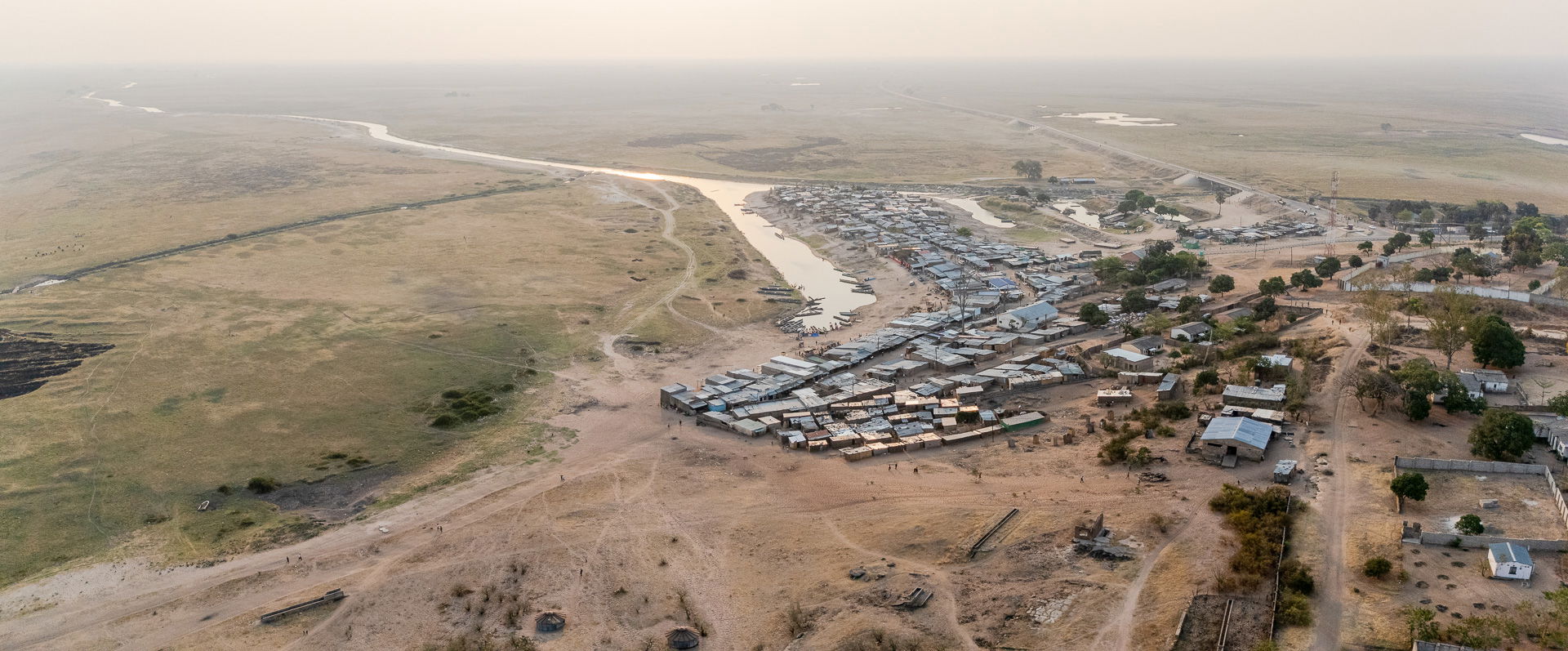 suburbs of Mongu reaching Zambezi floodplains, Western province…