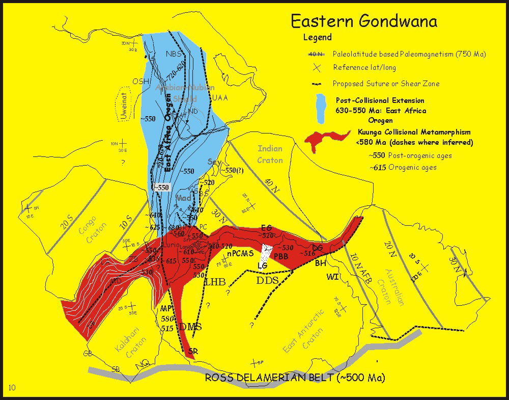 Paleotectonic map of eastern Gondwana with the Pan-African and/…
