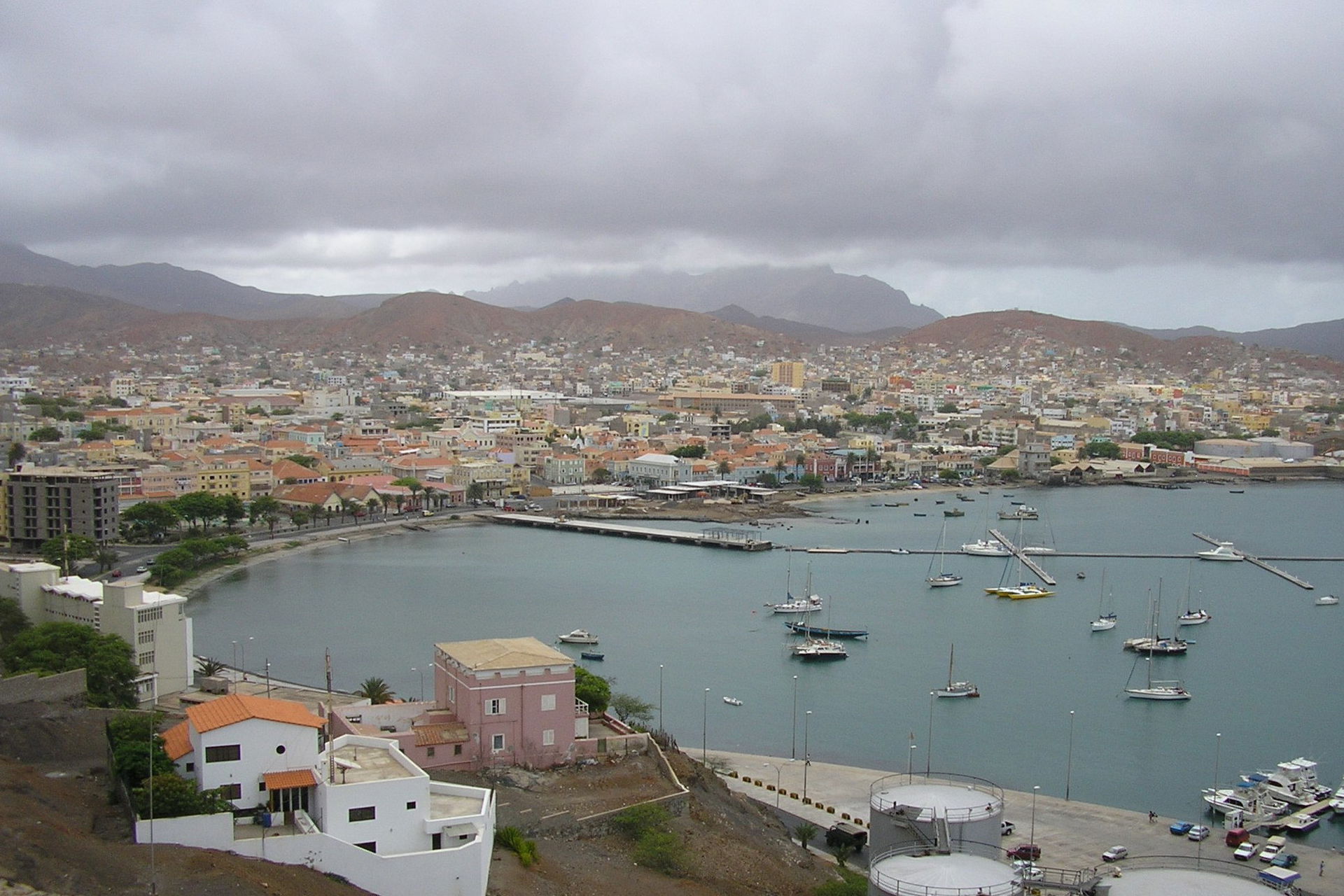 View from Fortim to Mindelo bay and town, São Vicente island, C…