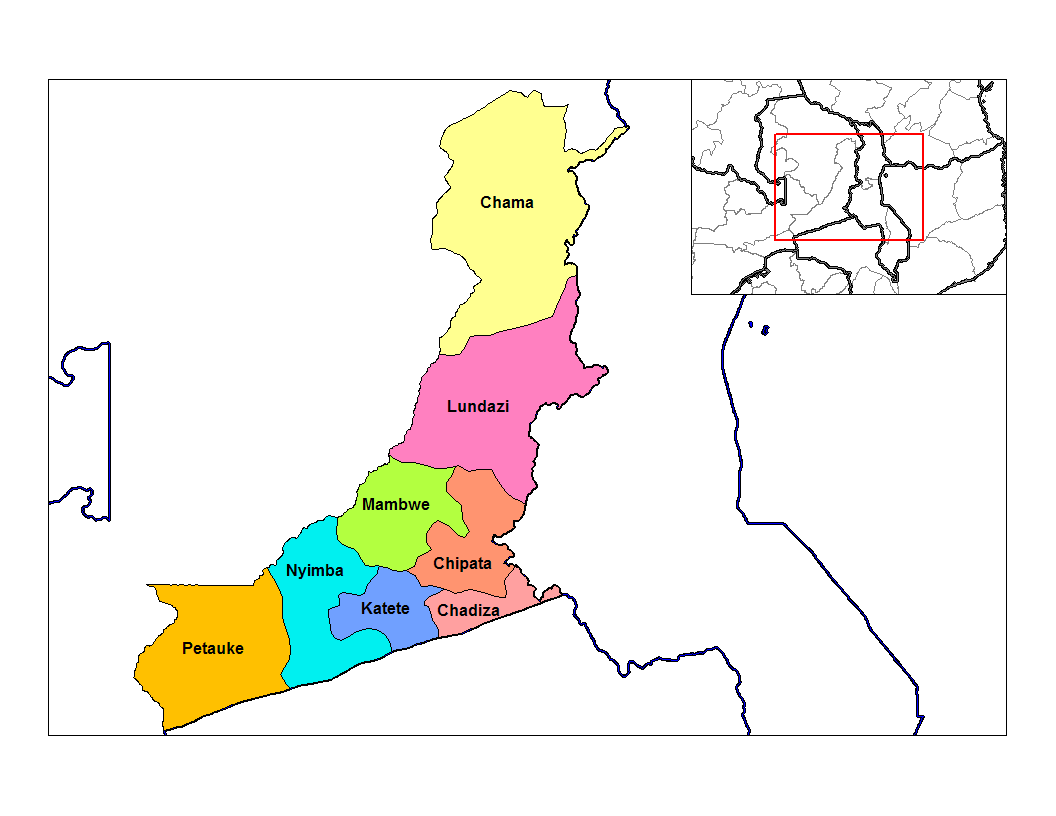 Map of the districts of Eastern province in Zambia. Created by …
