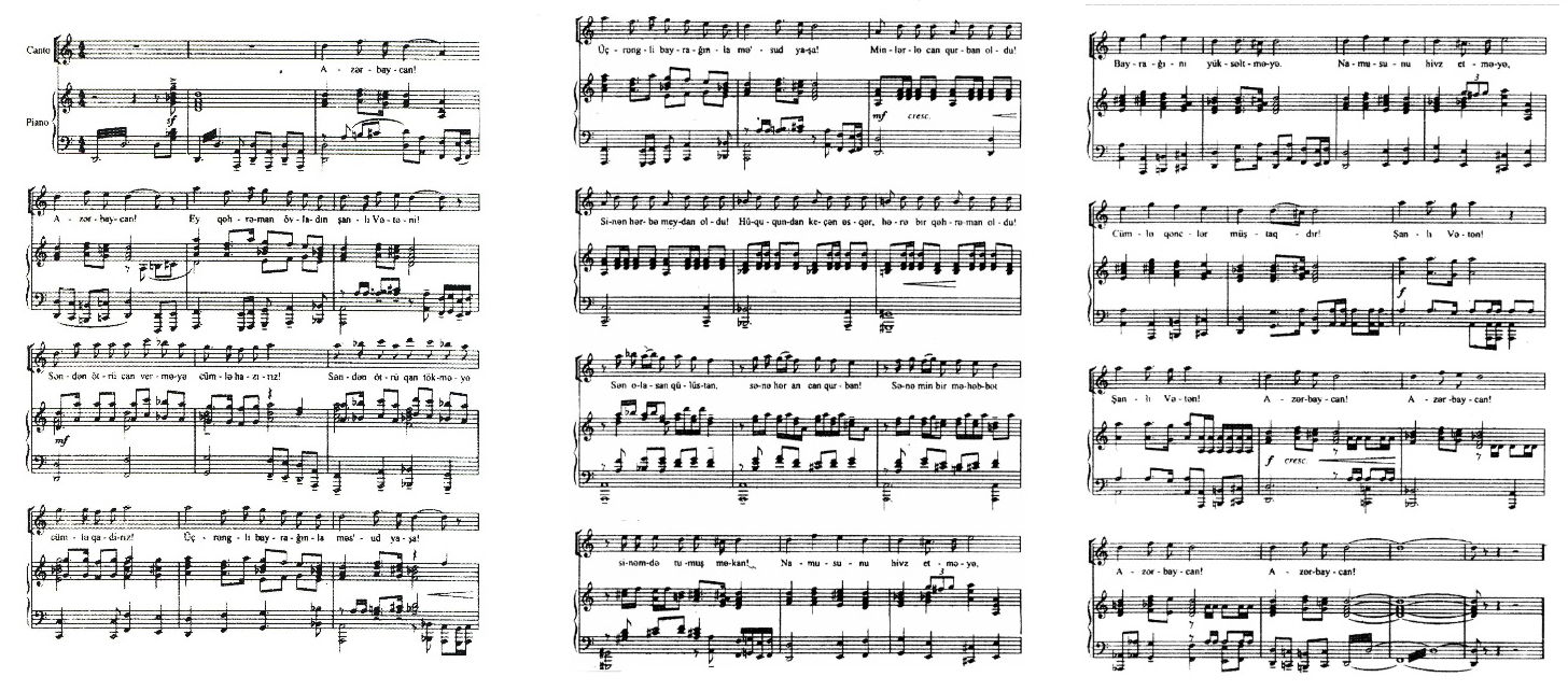 Full sheet music of the state anthem of Azerbaijan