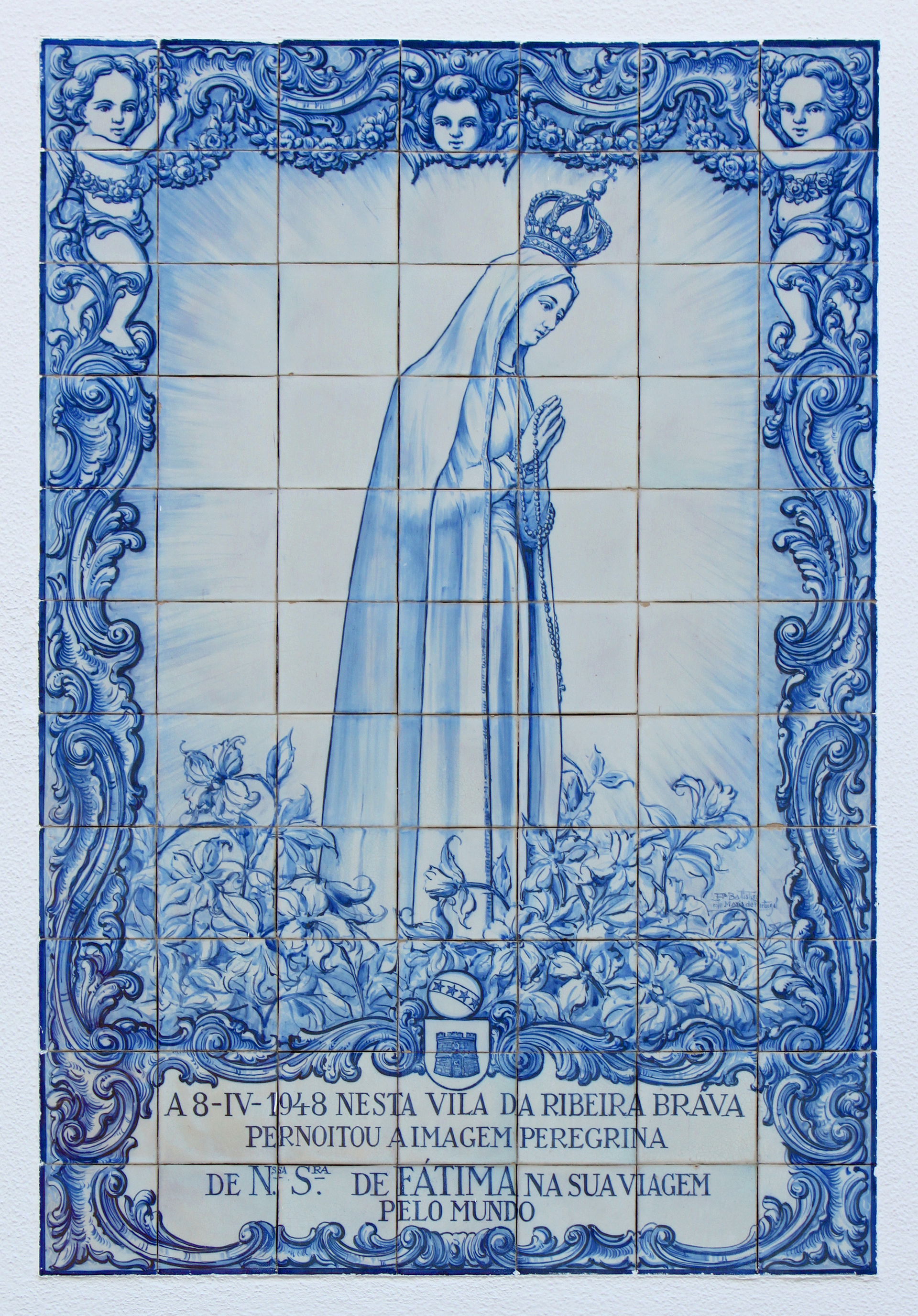 "Our Lady of Fátima". Ceramic tiles (Azulejo) at the wall of th…