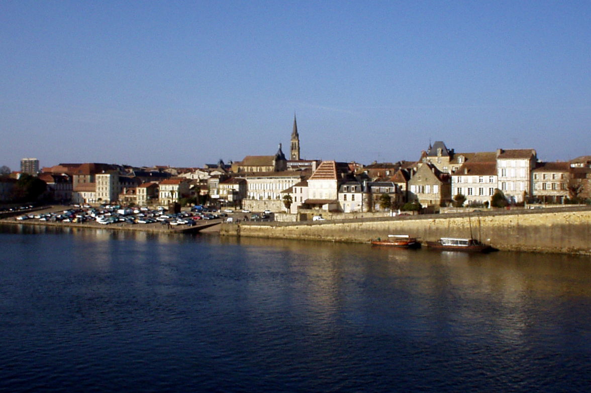 Bergerac, France as seen overlooking the Dordogne river.