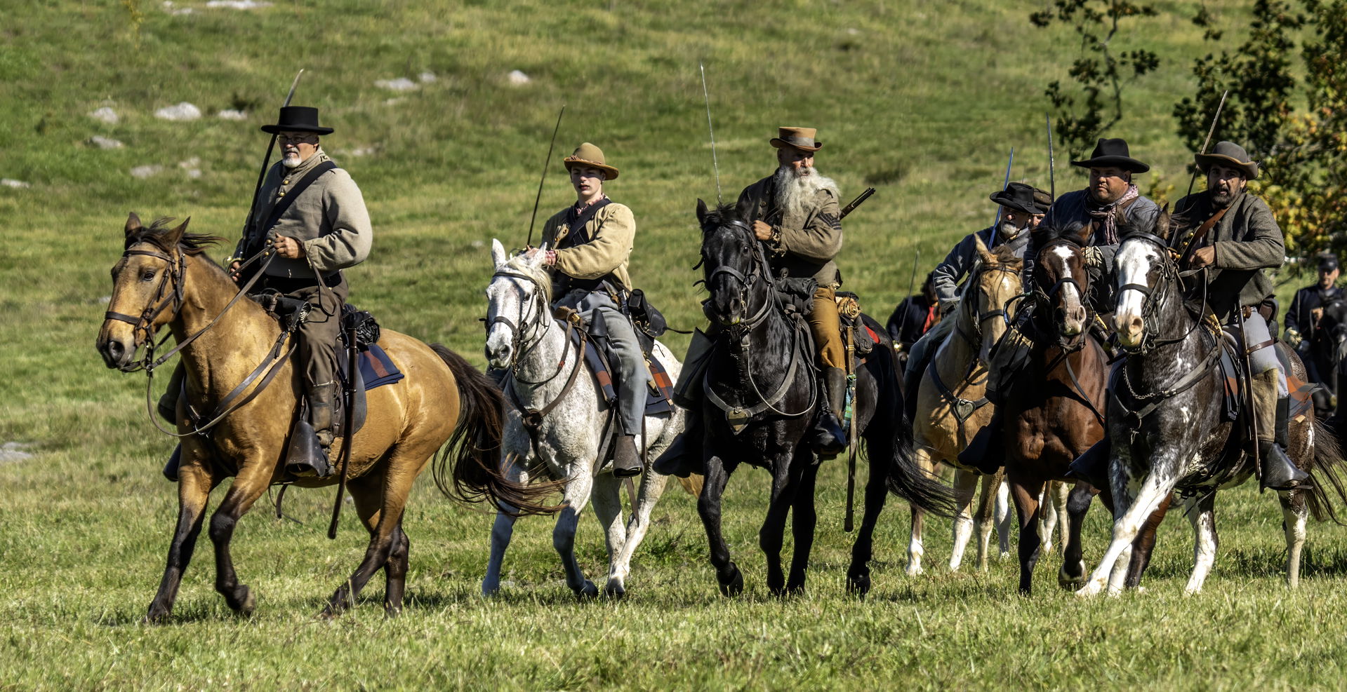 Confederate cavalry reenactors at the 2024 reenactment of the B…