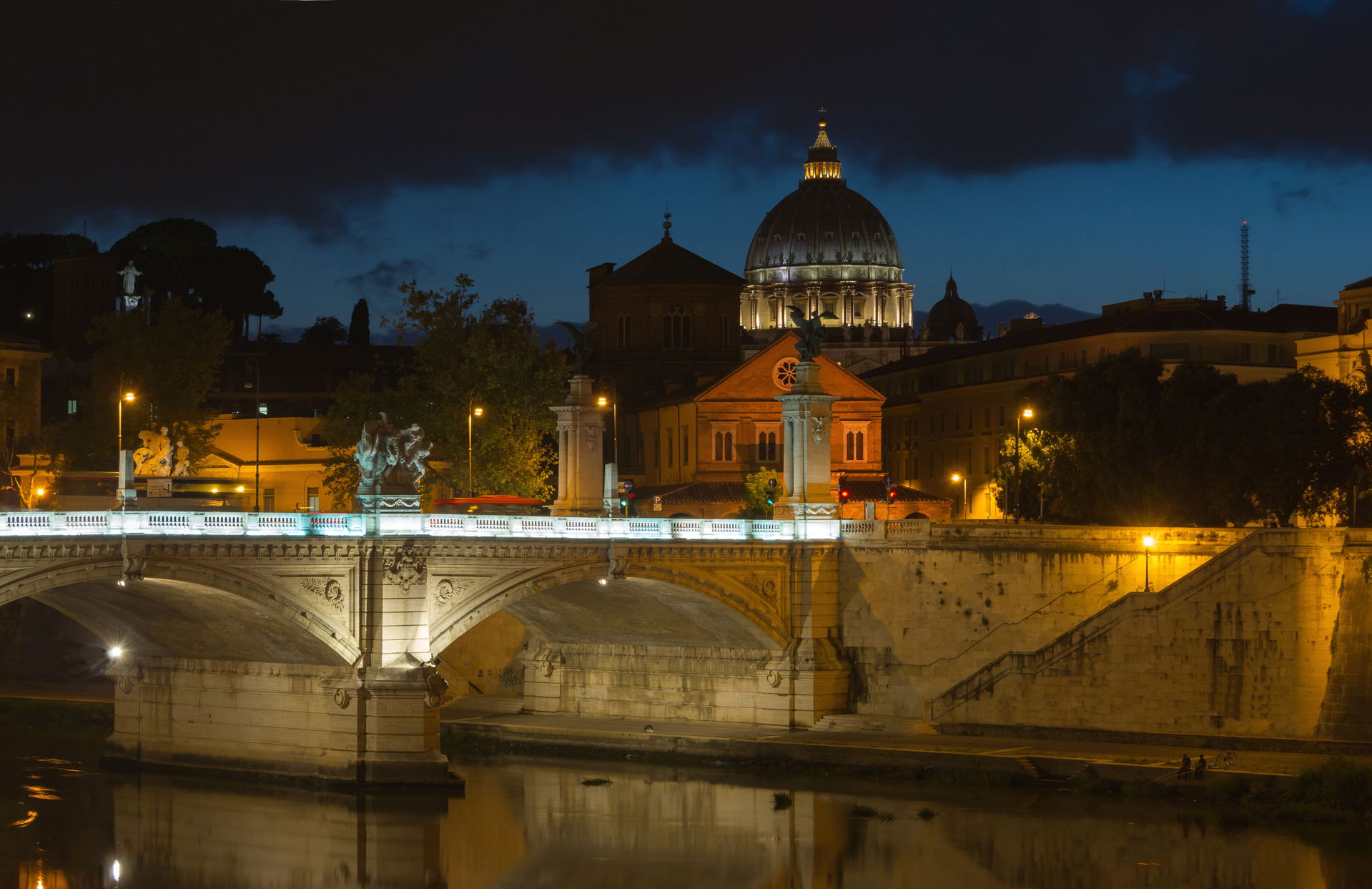 Dusk at Saint-Peter Basilica, Vittorio-Emmanuele II bridge, and…