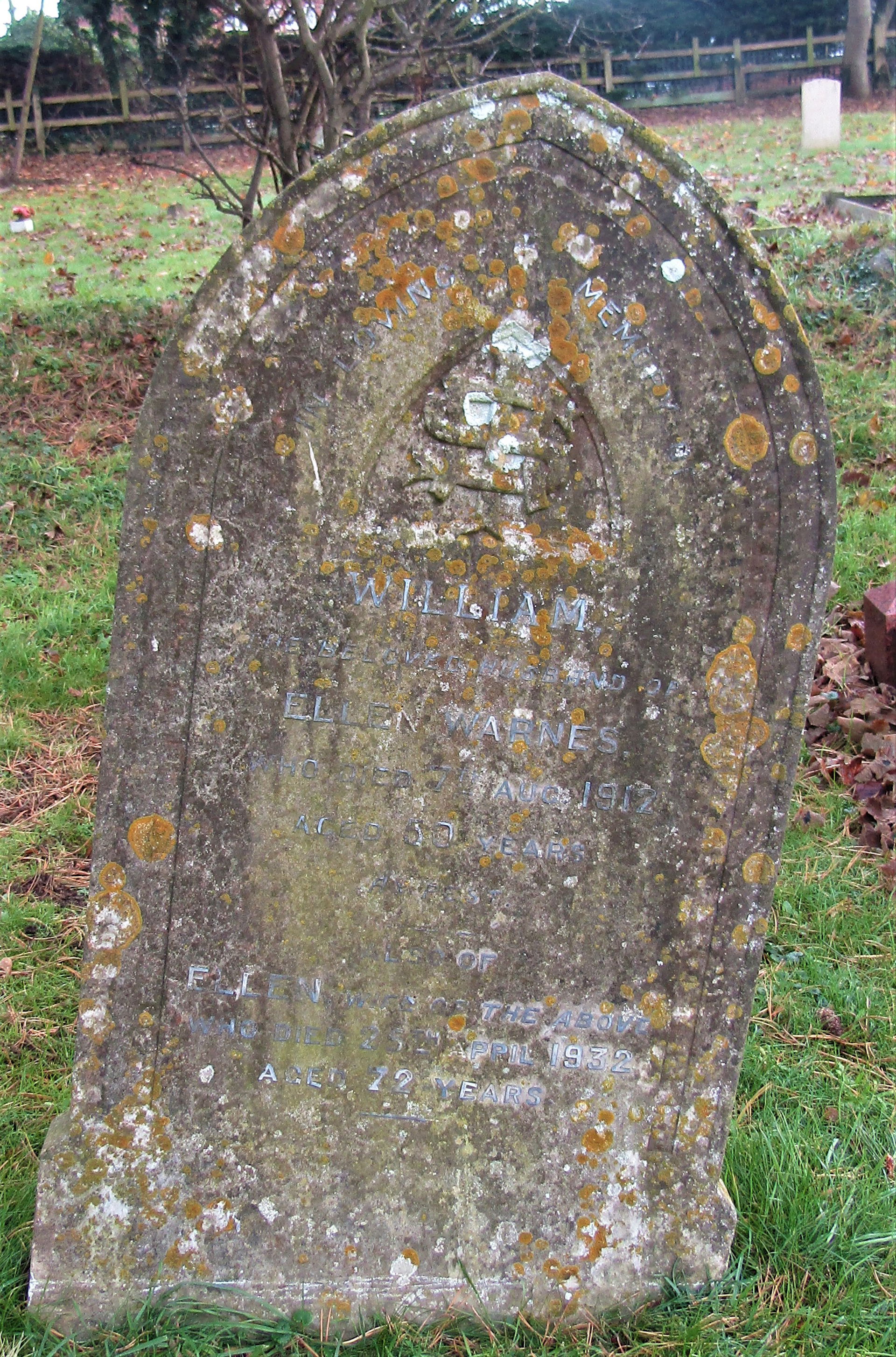 The Tombstone of William and Ellen Warnes. William passed on Au…