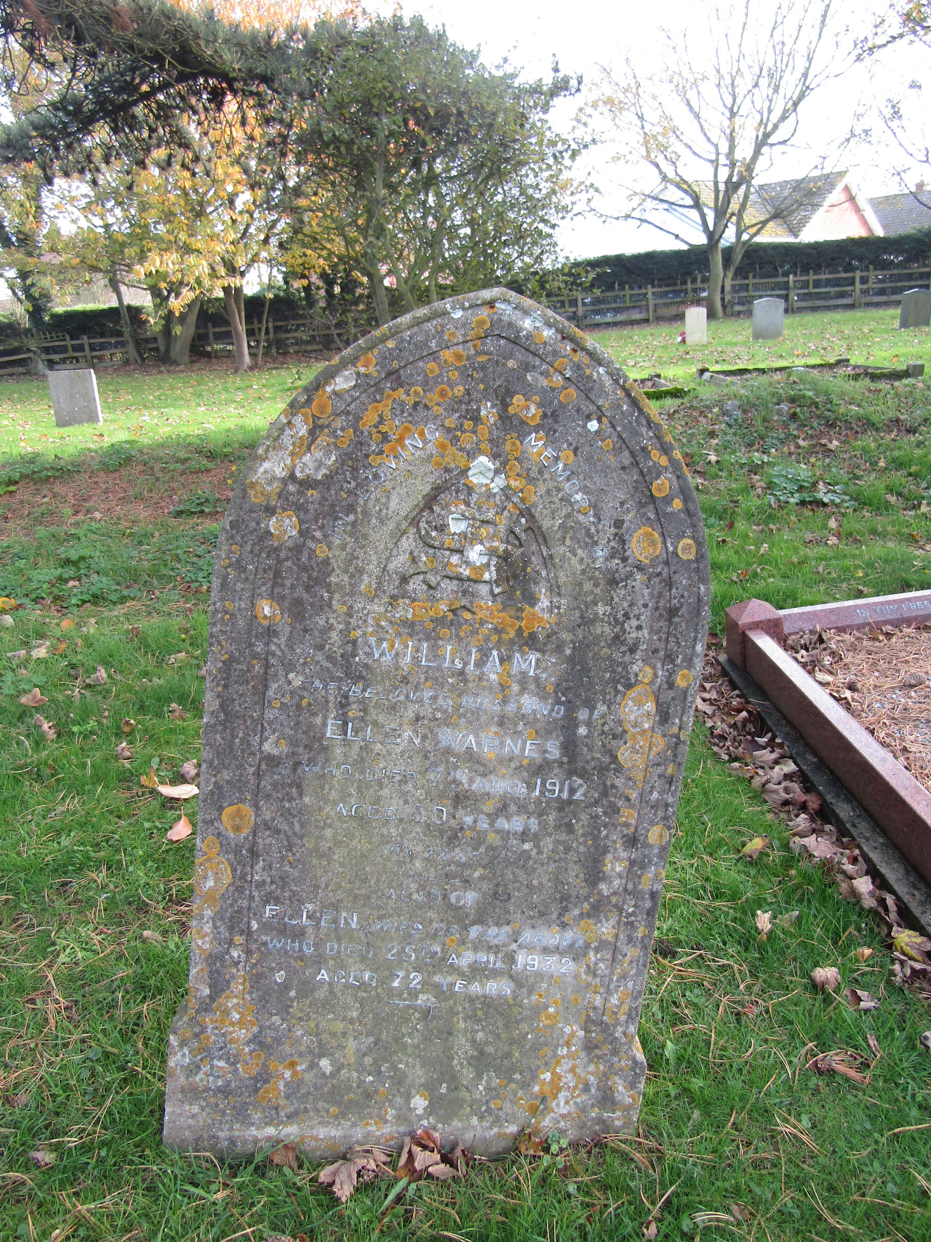 The Tombstone of William and Ellen Warnes. William passed on Au…