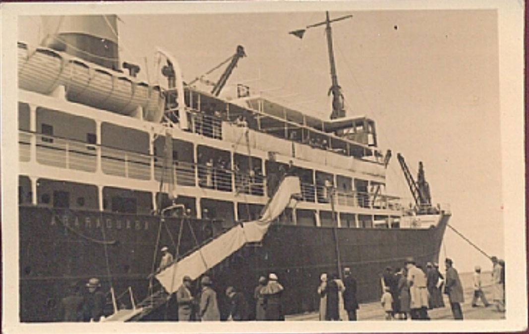 Photograph of passengers boarding the ship Araraquara. She sunk…