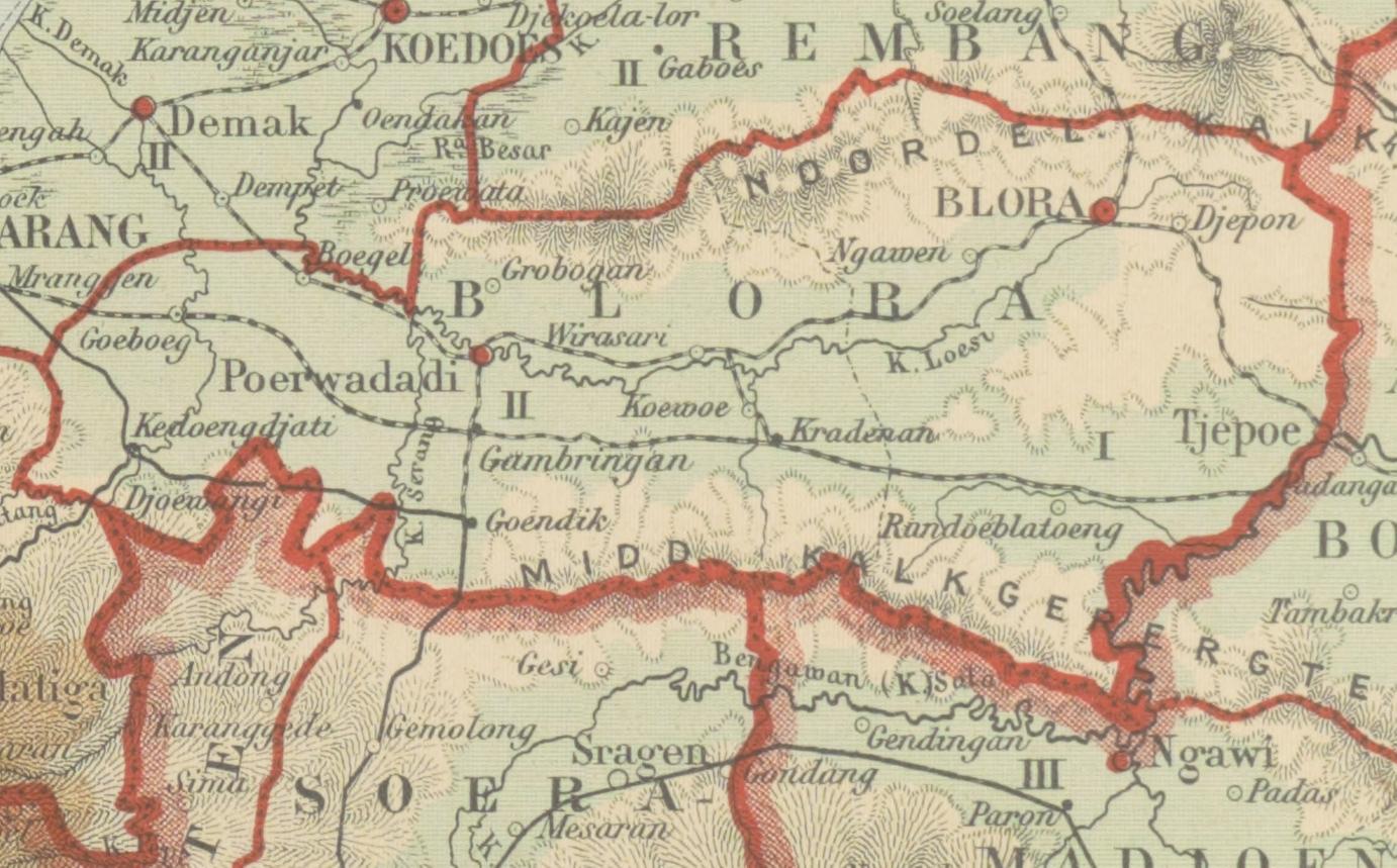1928 map of Blora Residency from Schoolatlas van Nederlandsch I…