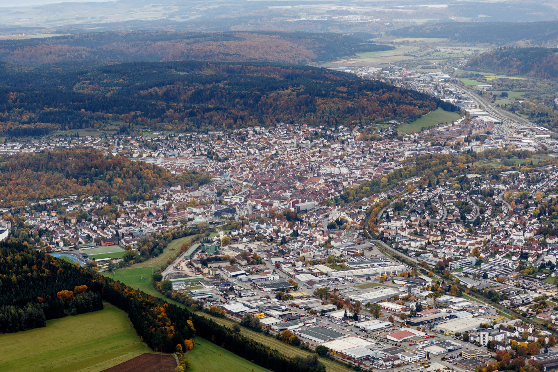 Aerial image of Tuttlingen, Baden-Wuerttemberg, Germany in west…