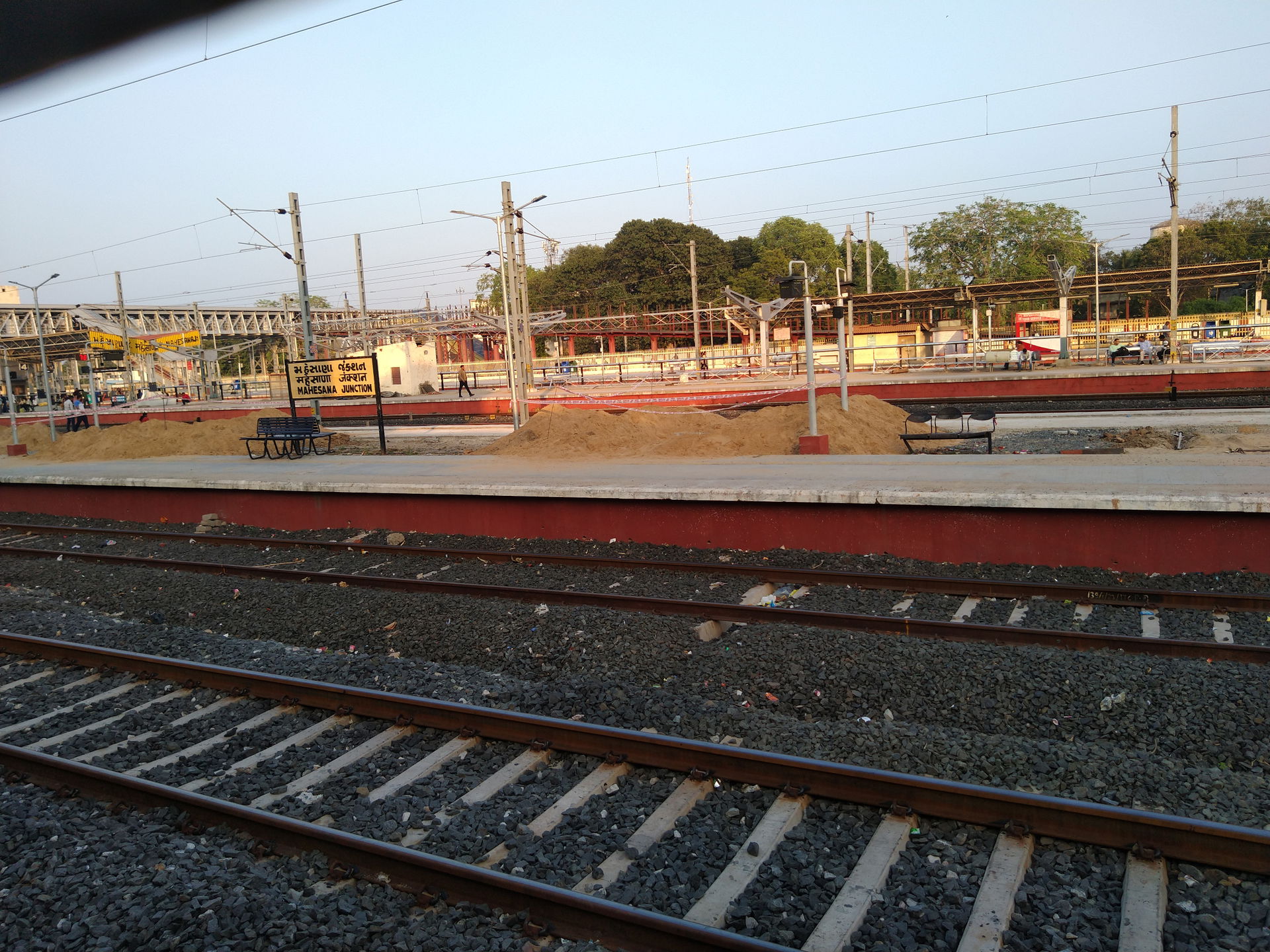 Mehsana junction railway station platform and board