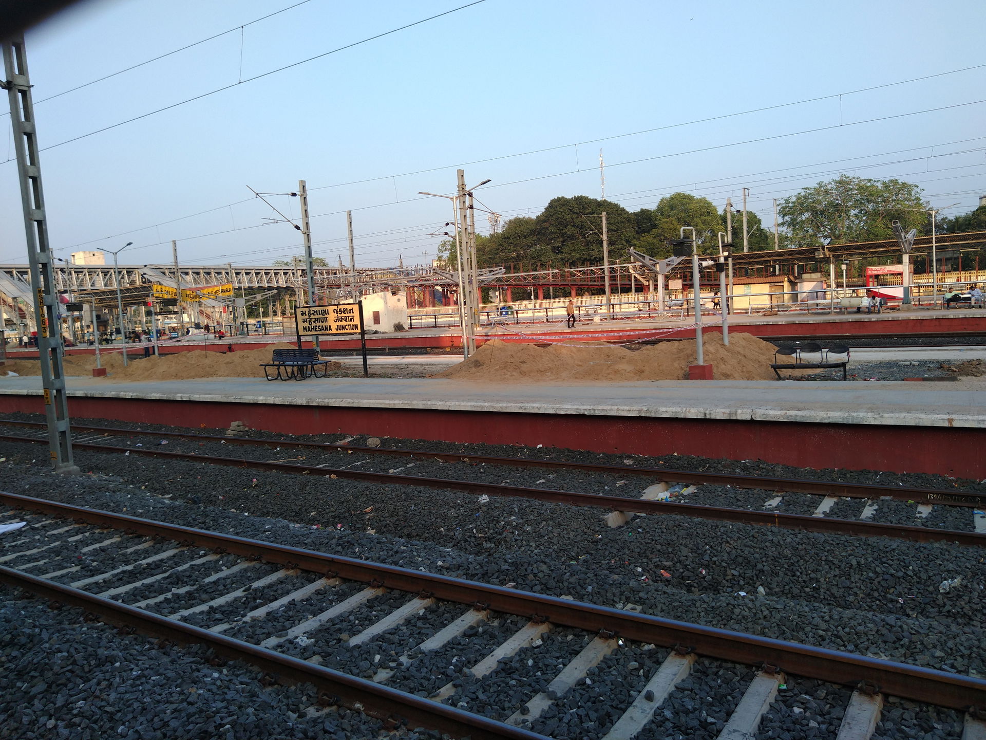 Mehsana junction railway station platform and board