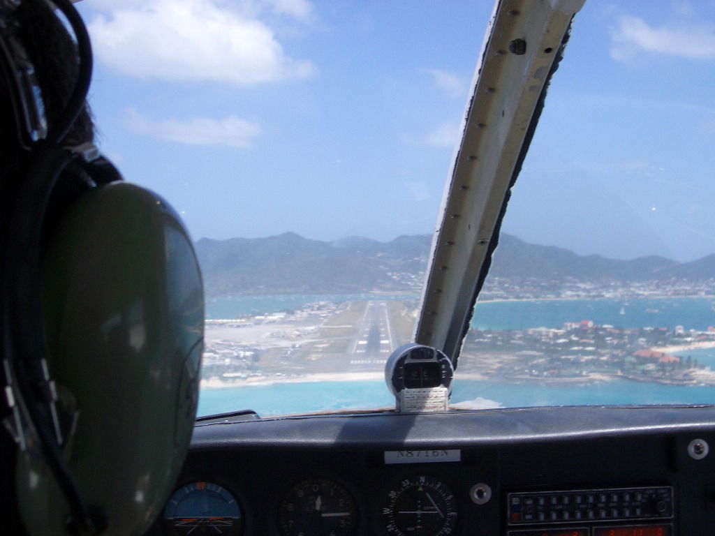 View from the cockpit of an aircraft apporaching Princess Julia…