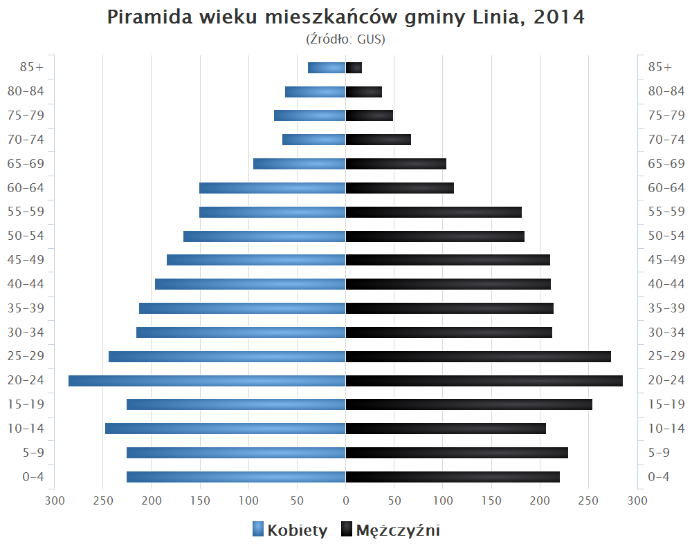 Piramida wieku mieszkańców gminy Linia, 2014