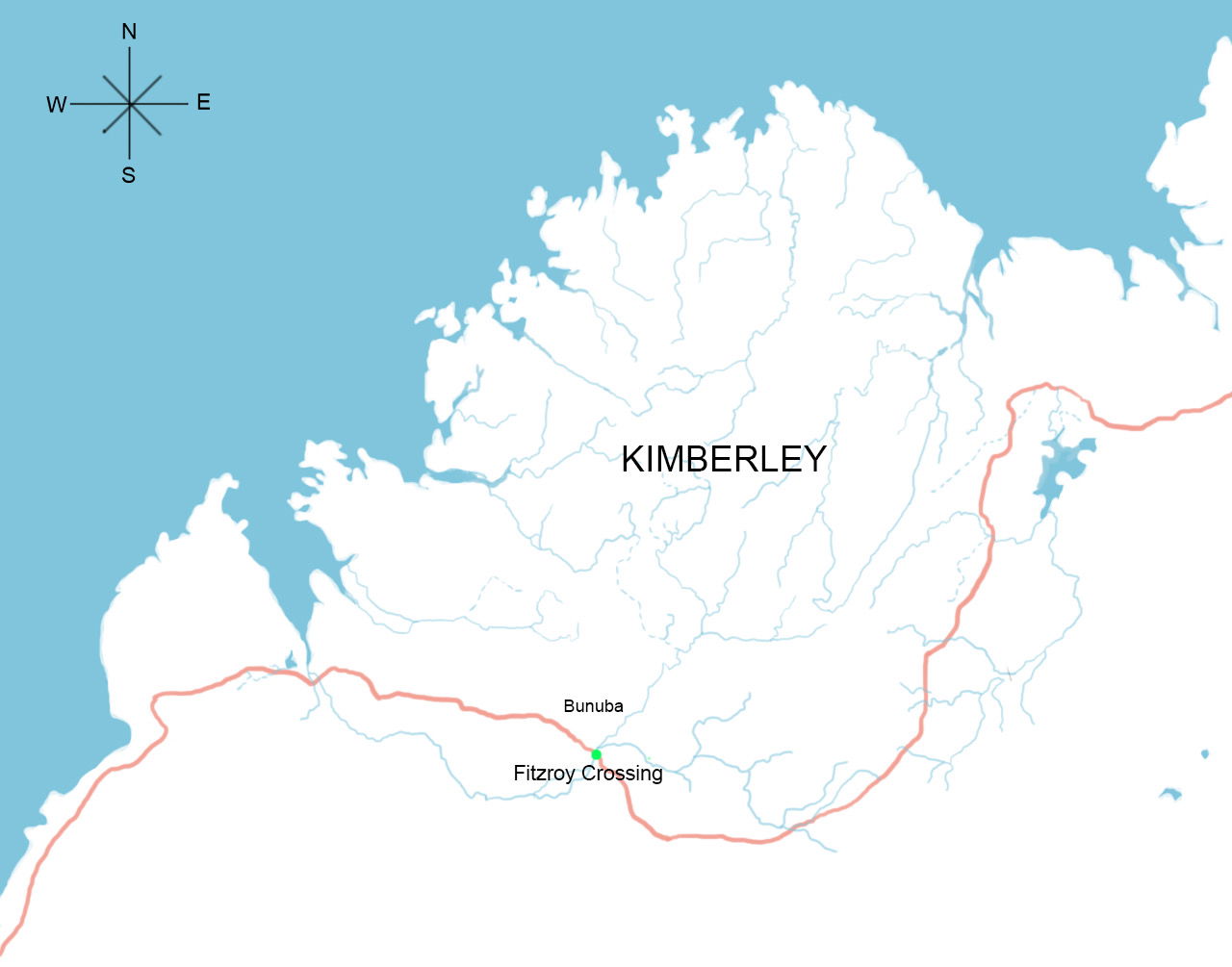 Map of the Kimberley Region with the Fitzroy Crossing marked to…
